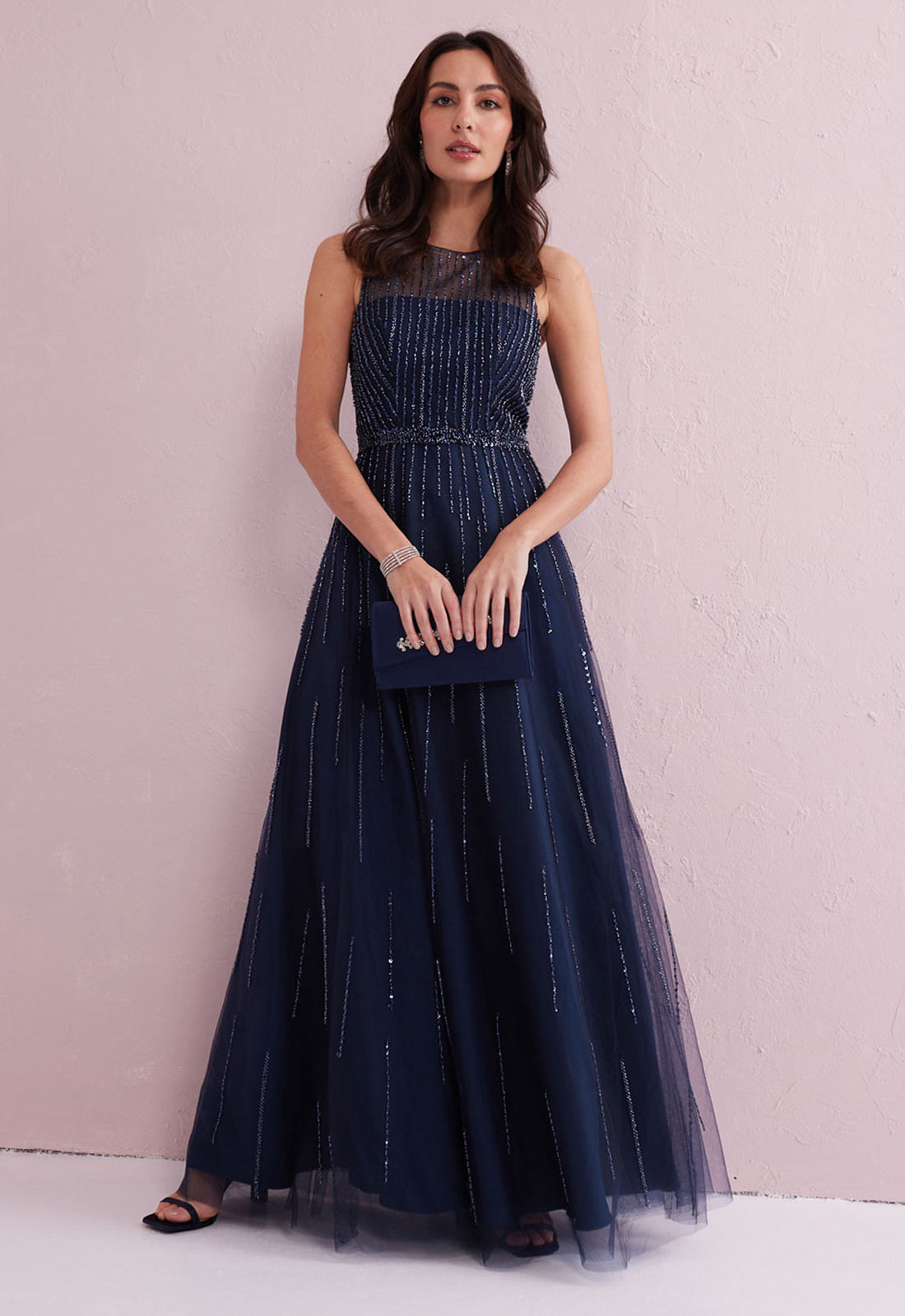 samantha jane navy embellished gown