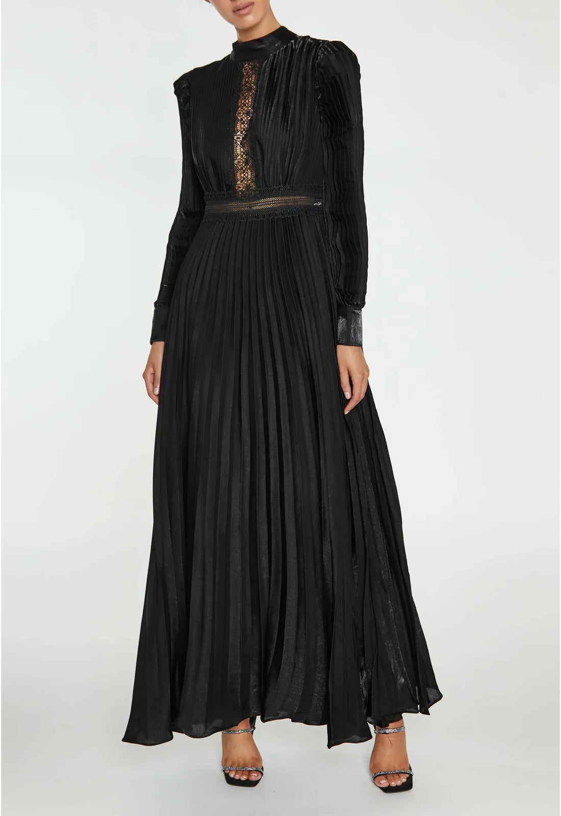 True Decadence Athena Black Pleated Long Sleeve Maxi-Dress