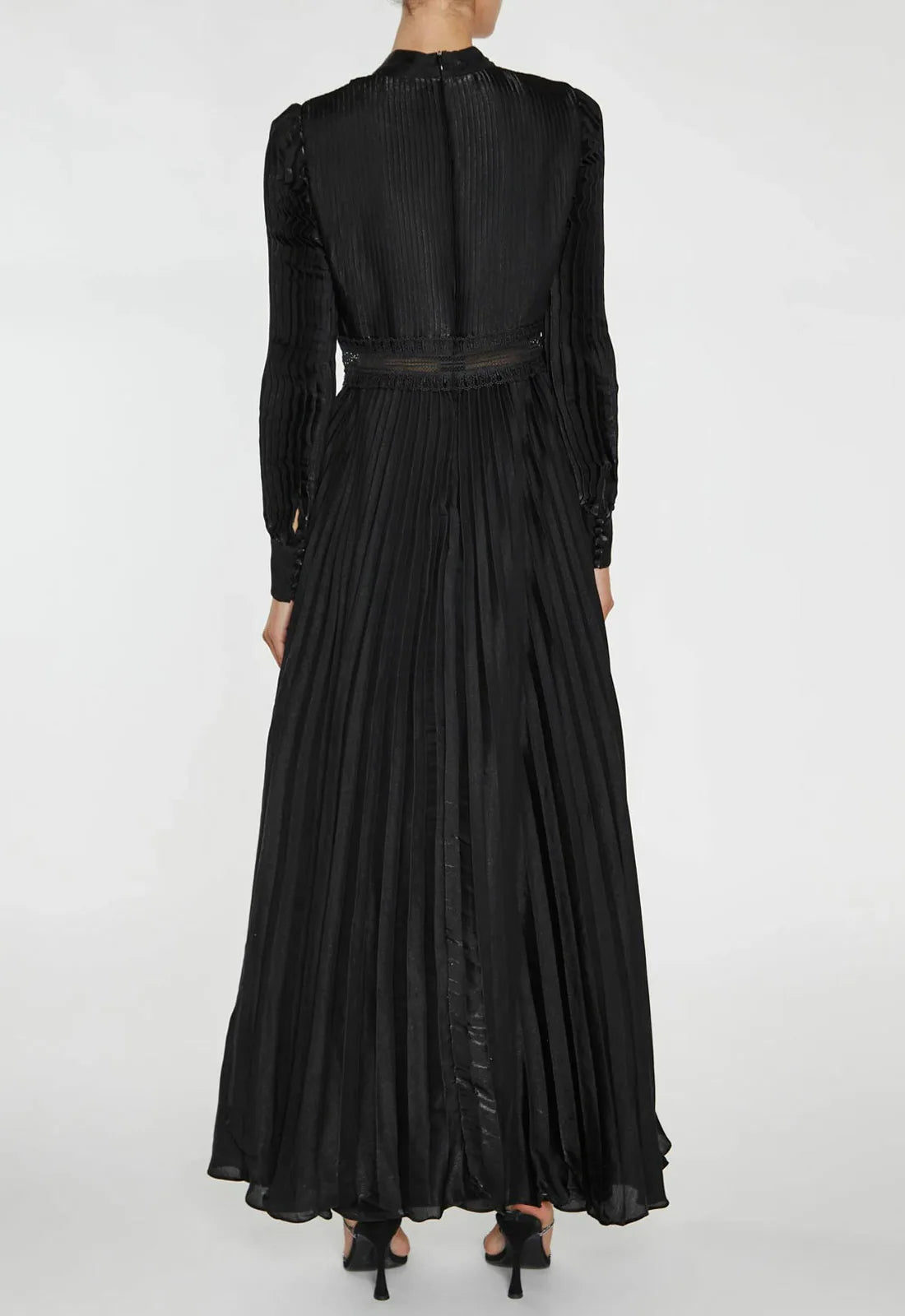 True Decadence Athena Black Pleated Long Sleeve Maxi-Dress
