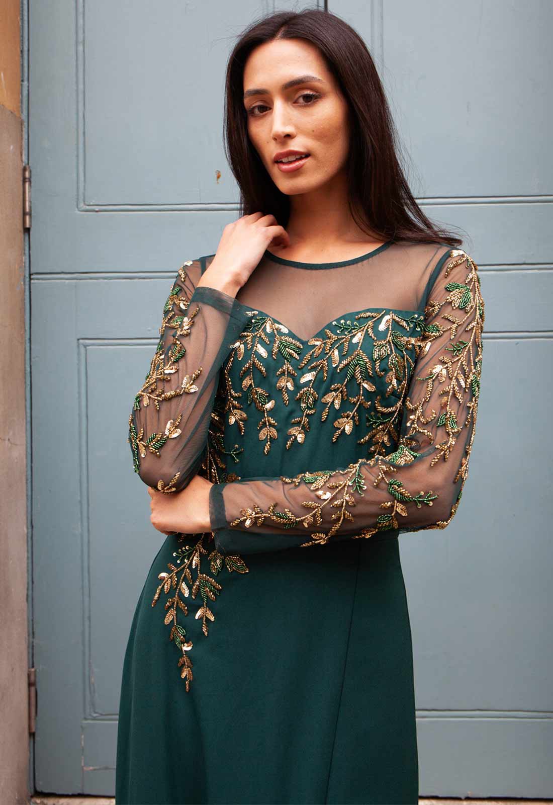 Raishma Forest Avery Embellished Maxi Dress