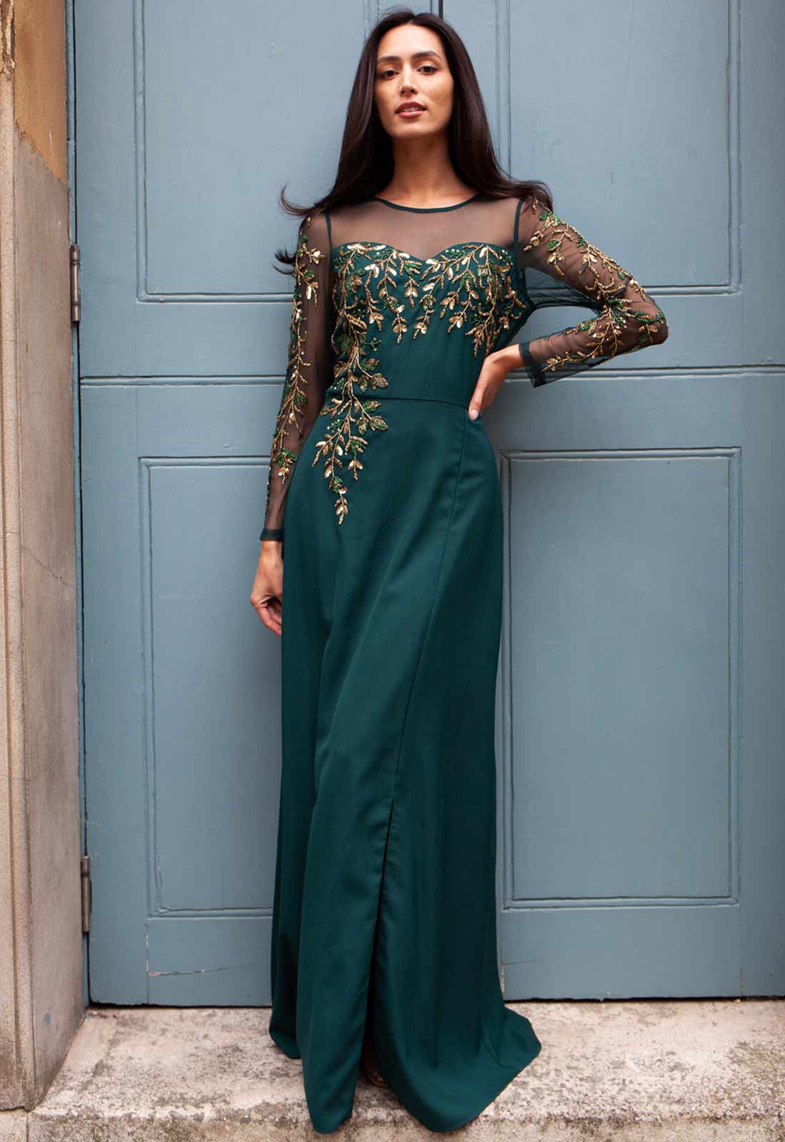 Raishma Forest Avery Embellished Maxi Dress