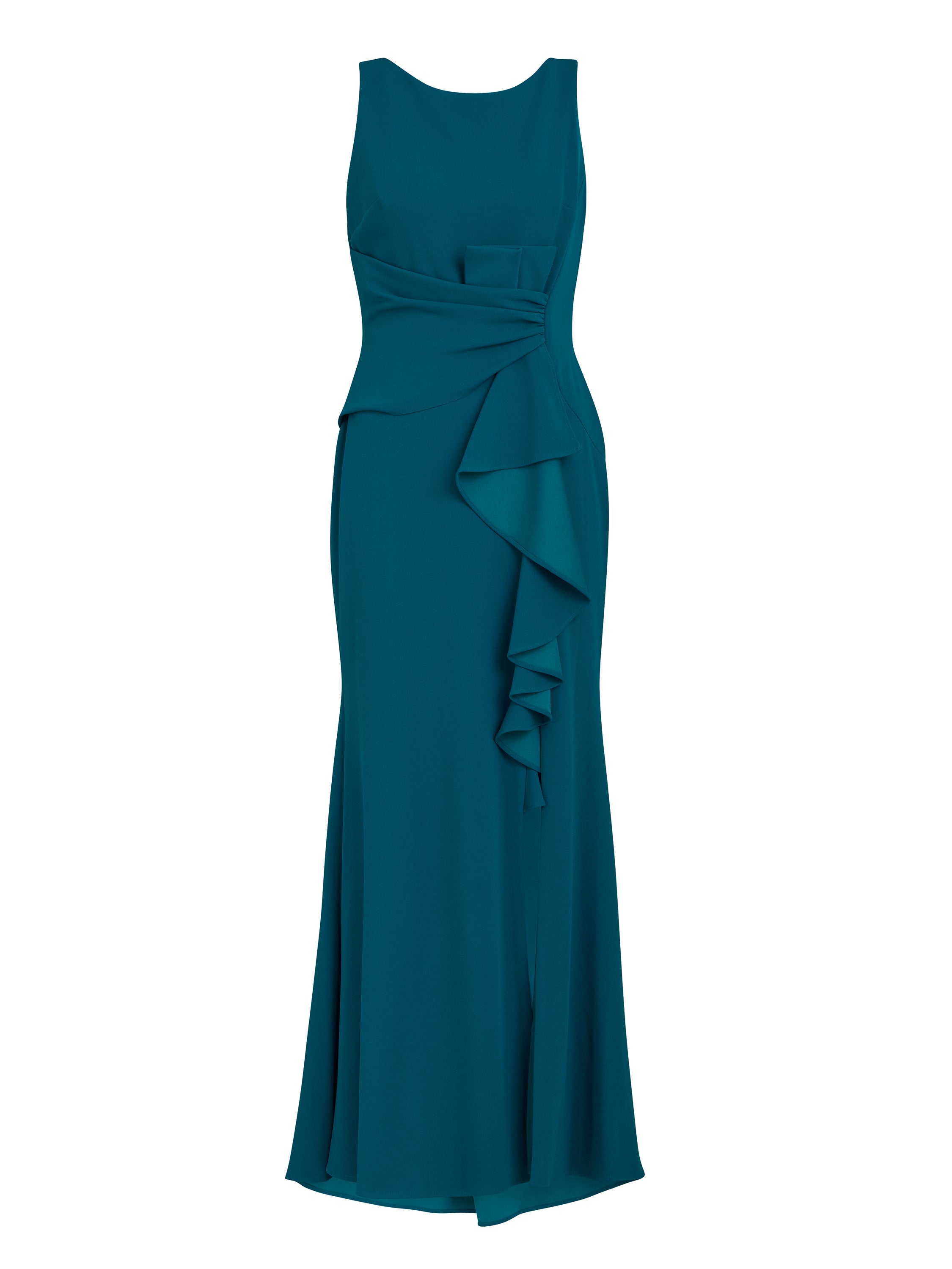Gina Bacconi Teal Jayden Crepe Maxi Dress