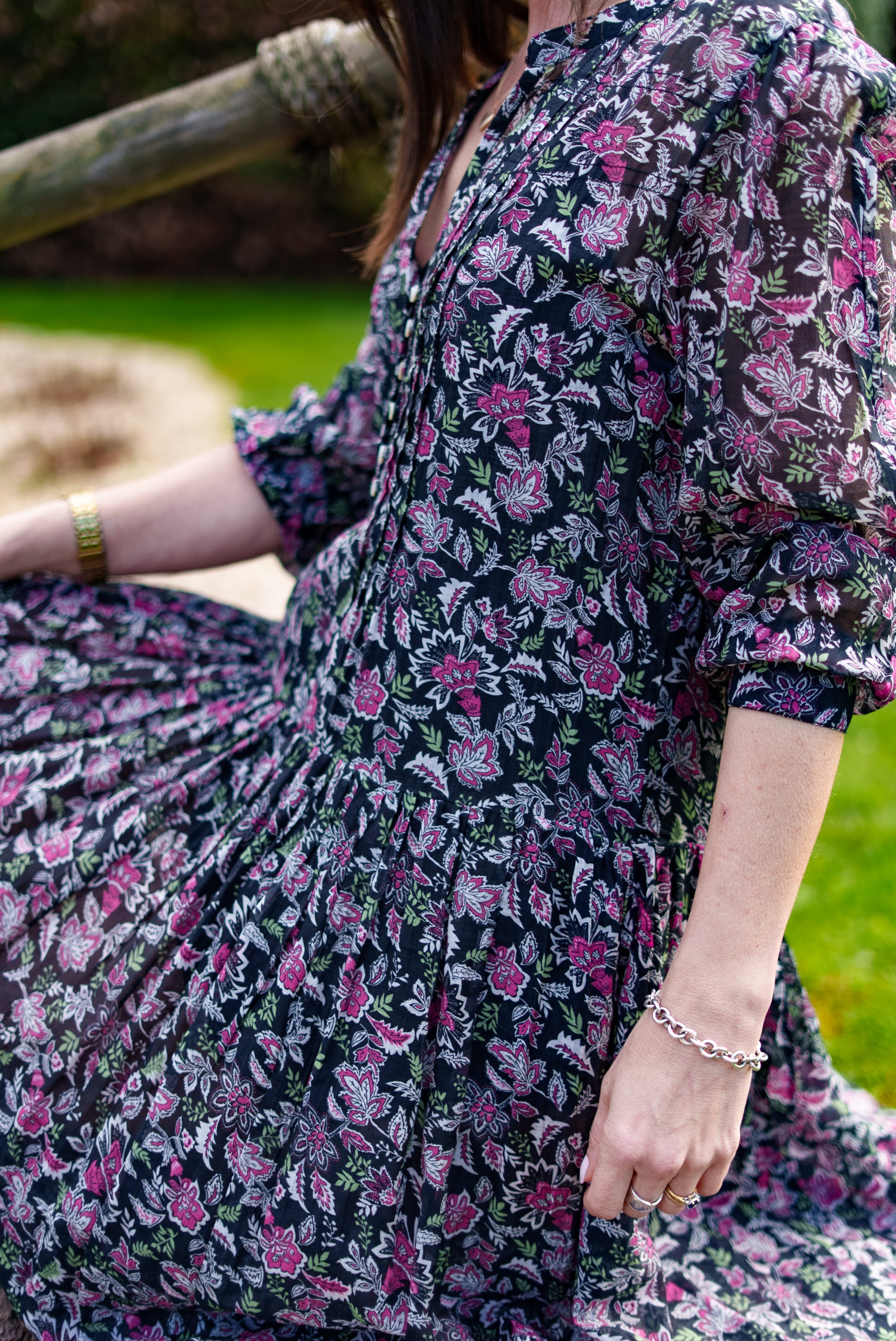 Soul Of Sita Inky Black Cotton / Silk Maxi Dress In Beautiful Floral Print With Separate Cotton Vest Under Garment. Side Pockets.