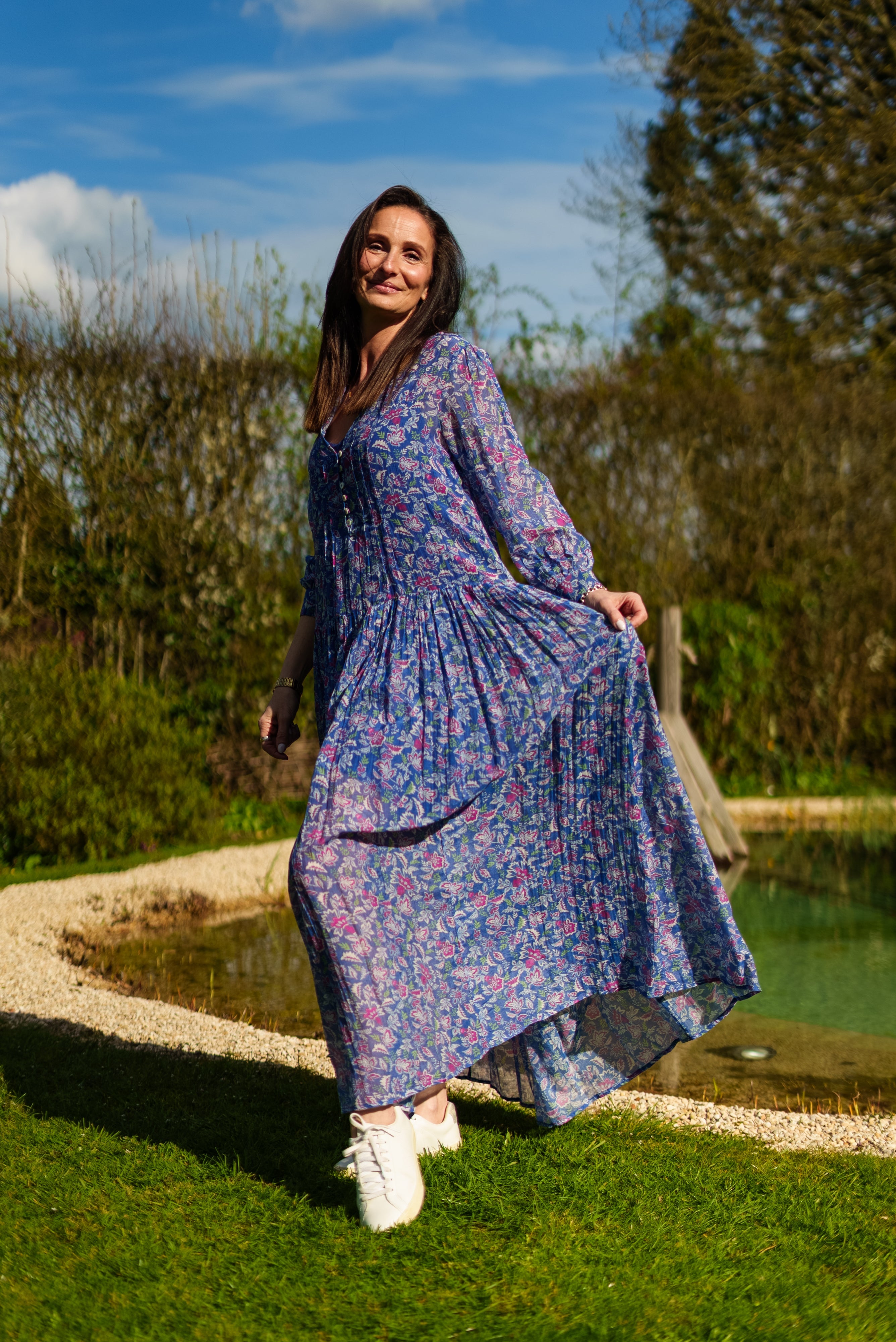 Soul Of Sita Inky Blue Cotton / Silk Mix Maxi Dress And Separate Under Vest. With Side Pockets. Beautiful Breathable Fabric.
