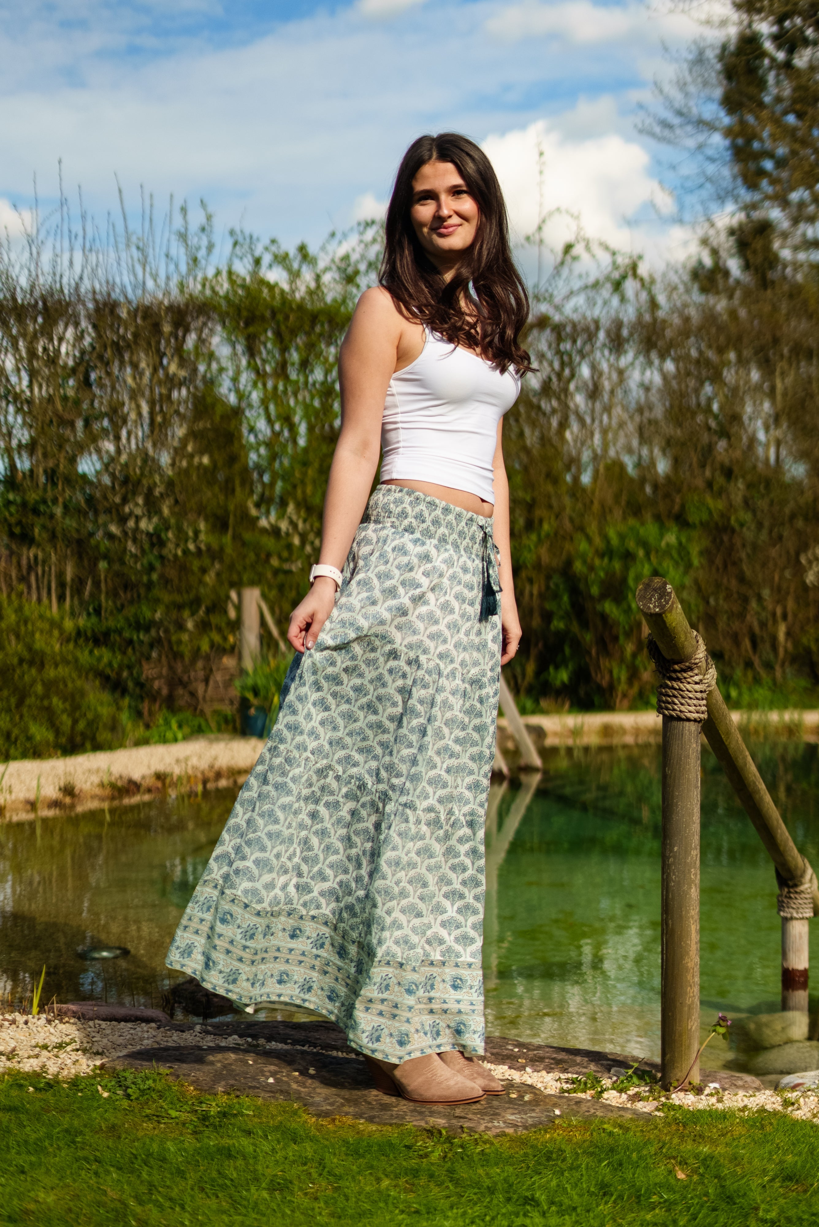 Soul Of Sita Adalyn Pattern Maxi Woodblock Printed Skirt In Blue