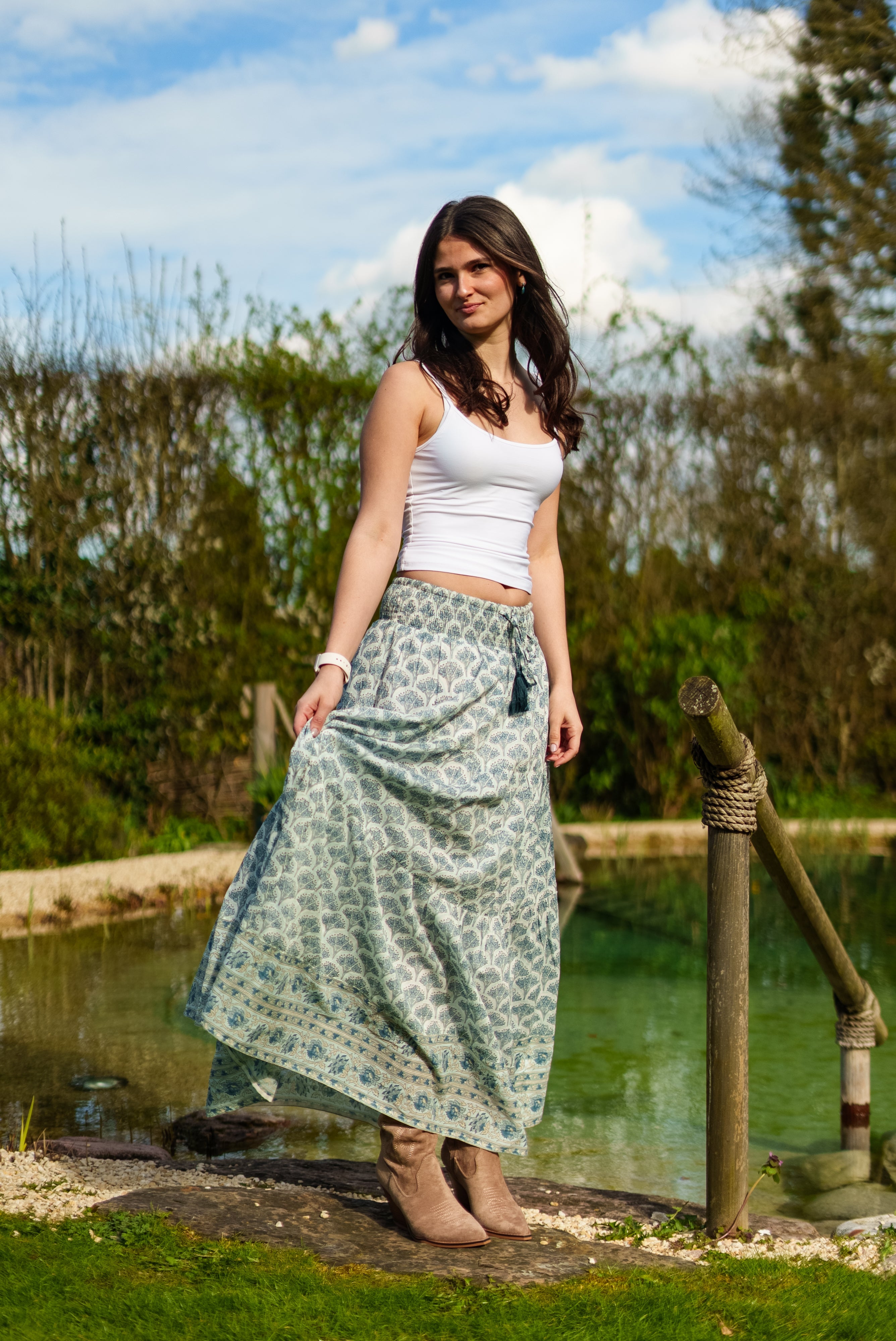 Soul Of Sita Adalyn Pattern Maxi Woodblock Printed Skirt In Blue