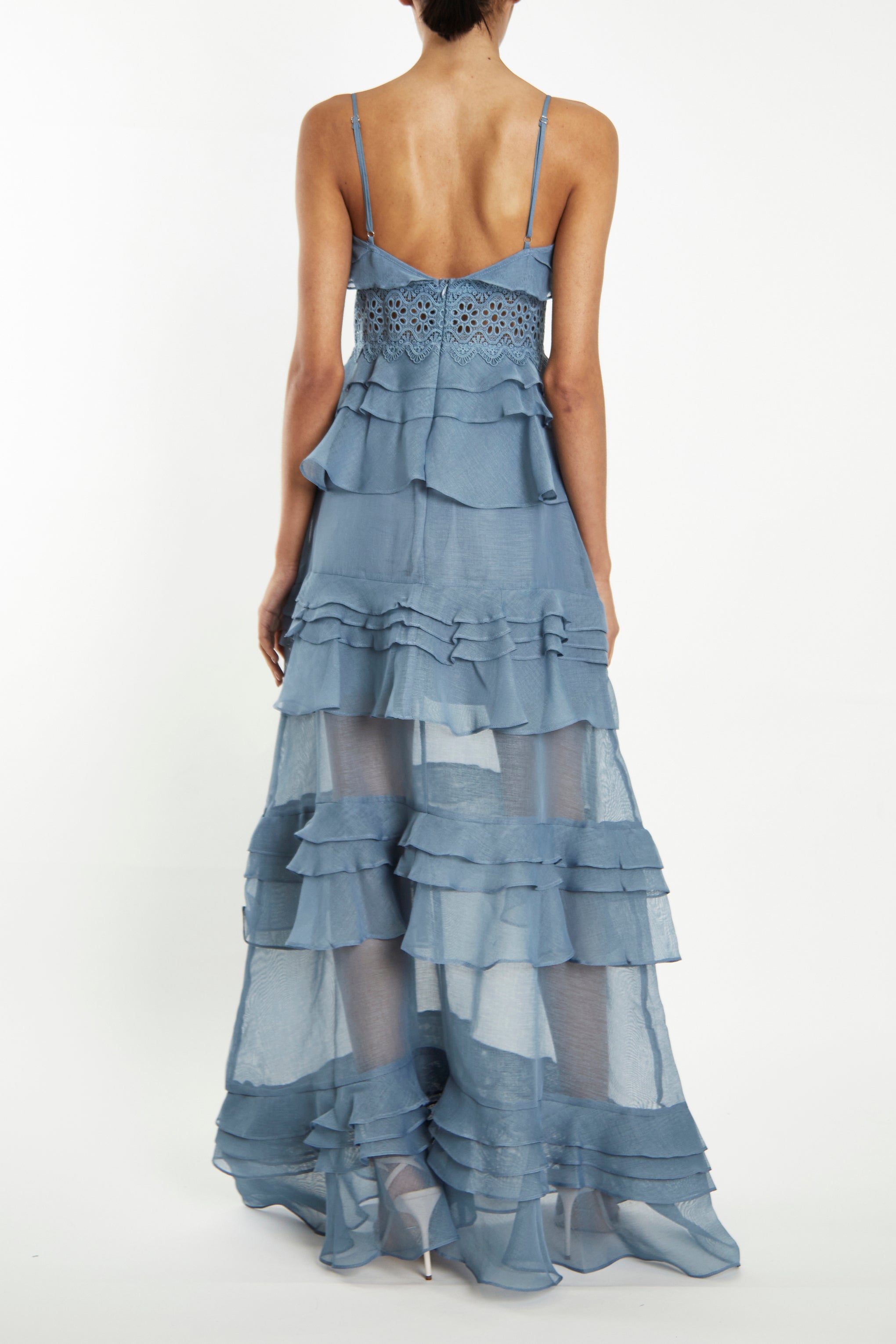 Sophia Light Steel Blue Tiered Ruffle Maxi Dress-image-2