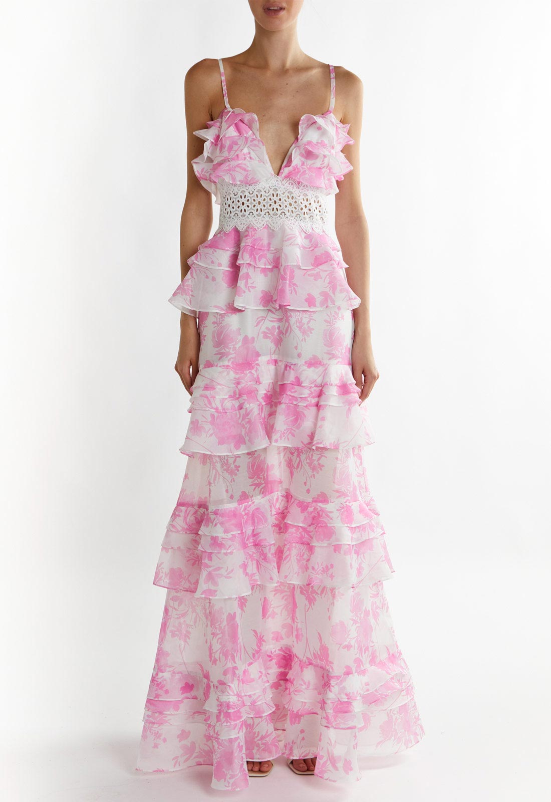 True Decadence Candy-Pink Floral Mila V-Neck Maxi Dress