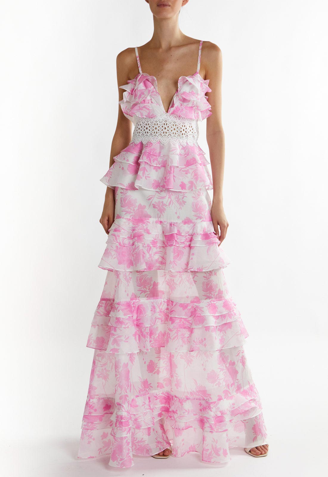 True Decadence Candy-Pink Floral Mila V-Neck Maxi Dress