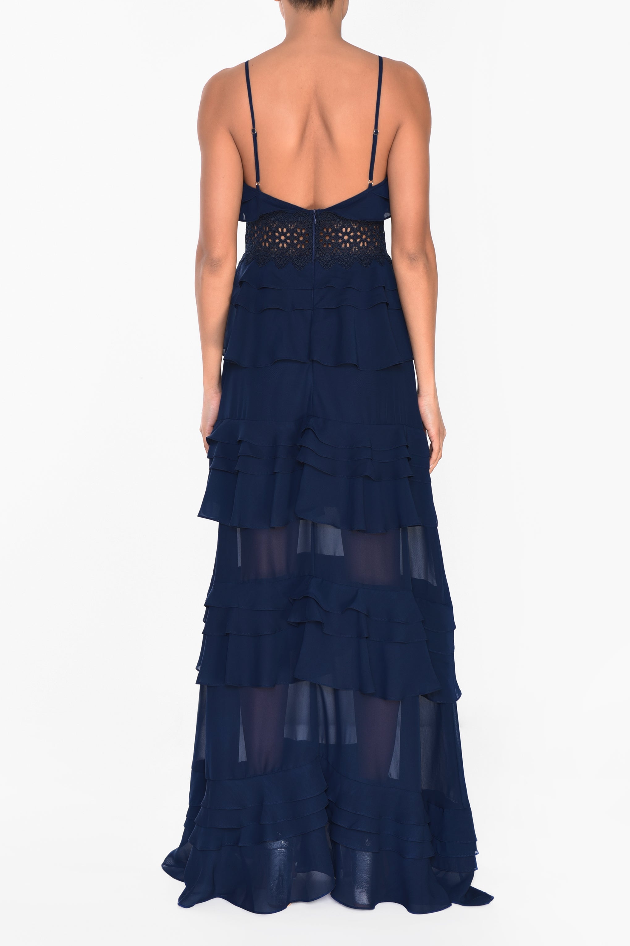 Sophia Navy Tiered Ruffle Maxi Dress-image-2