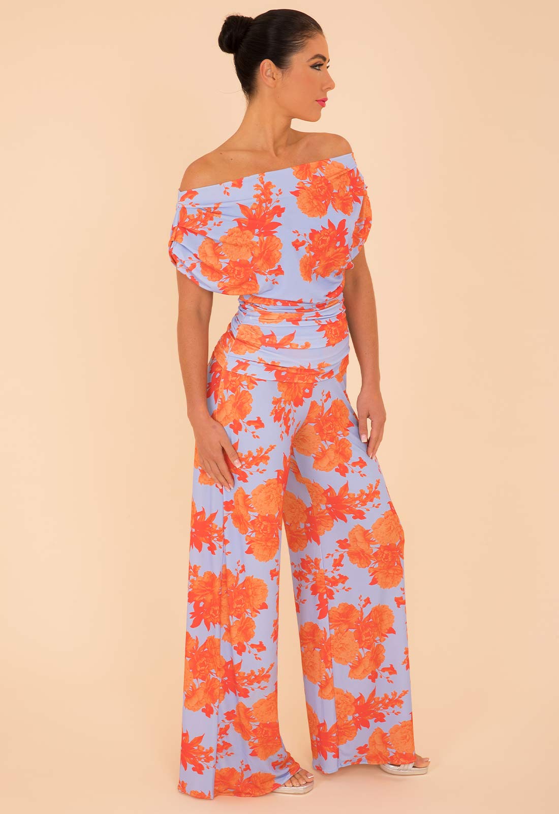 Atom Label Pale Blue And Orange Floral Carbon Jumpsuit