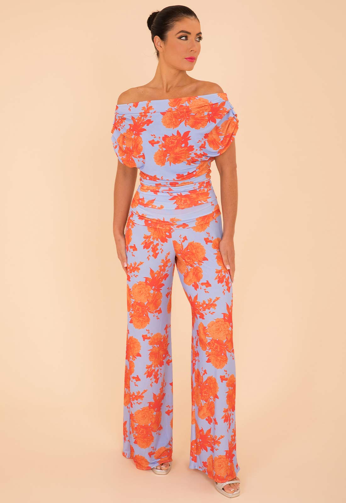 Atom Label Pale Blue And Orange Floral Carbon Jumpsuit