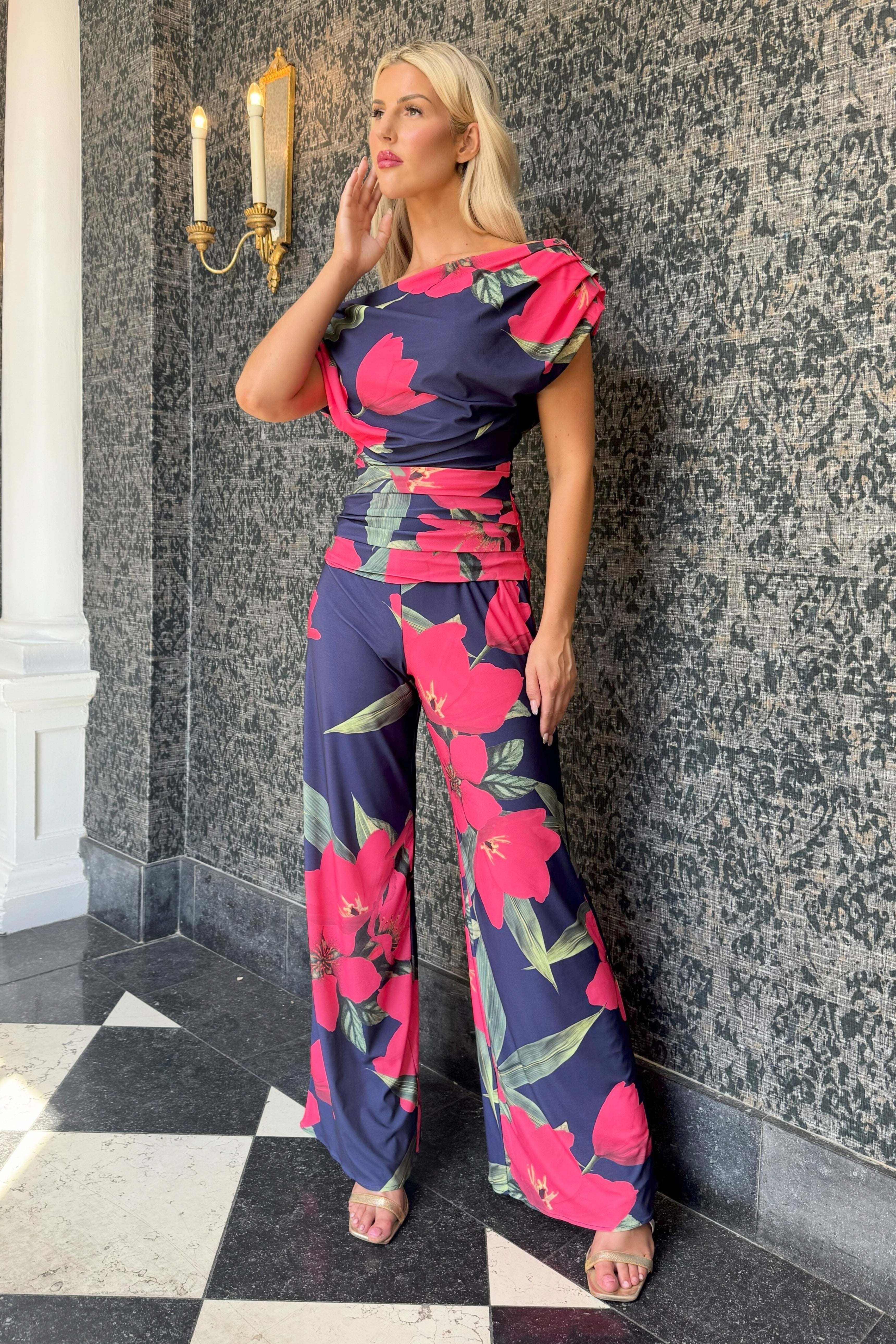 Atom Label Fuchsia Lily Print D3 Ss26 Carbon Jumpsuit