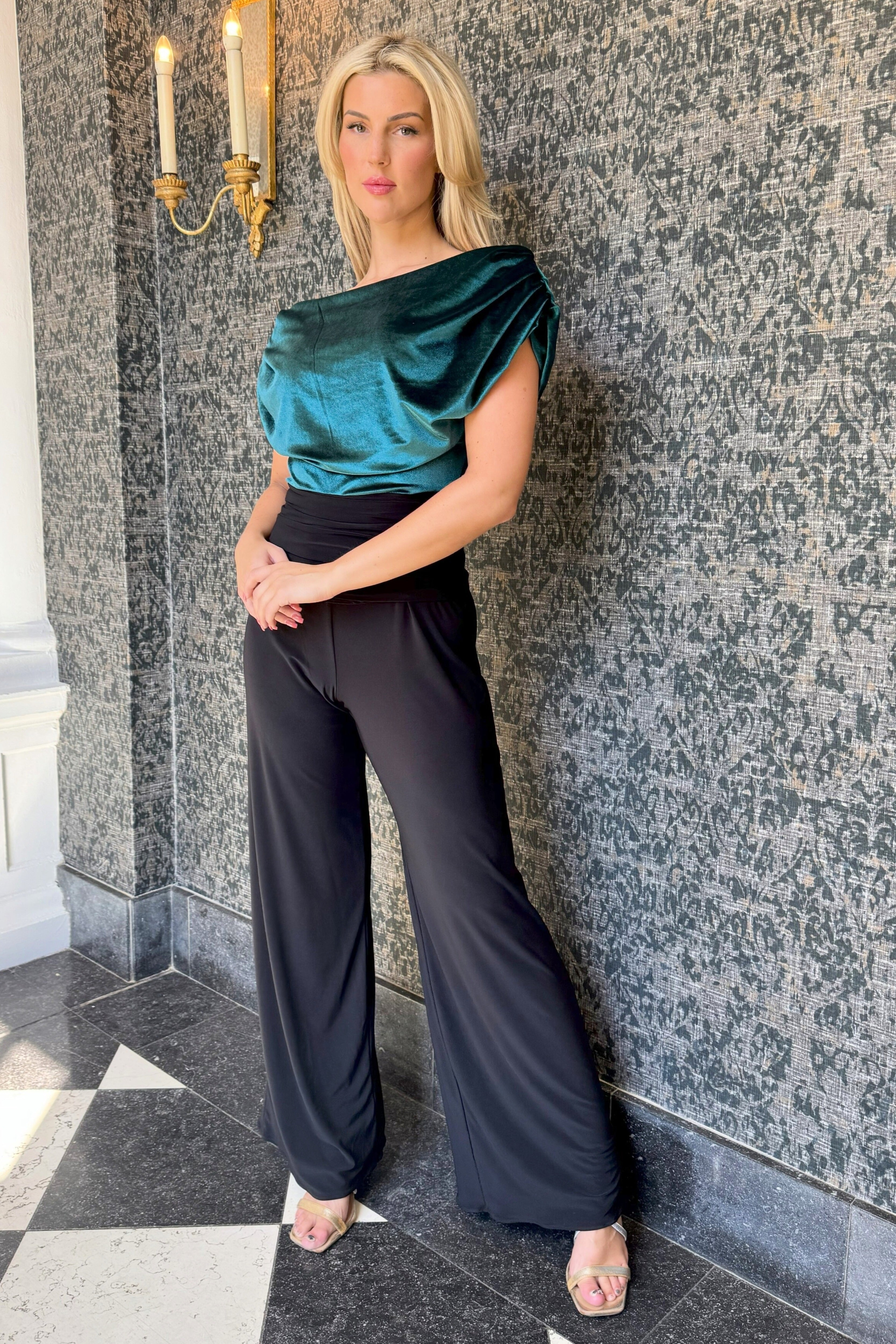 Atom Label Green Carbon Velvet Jumpsuit