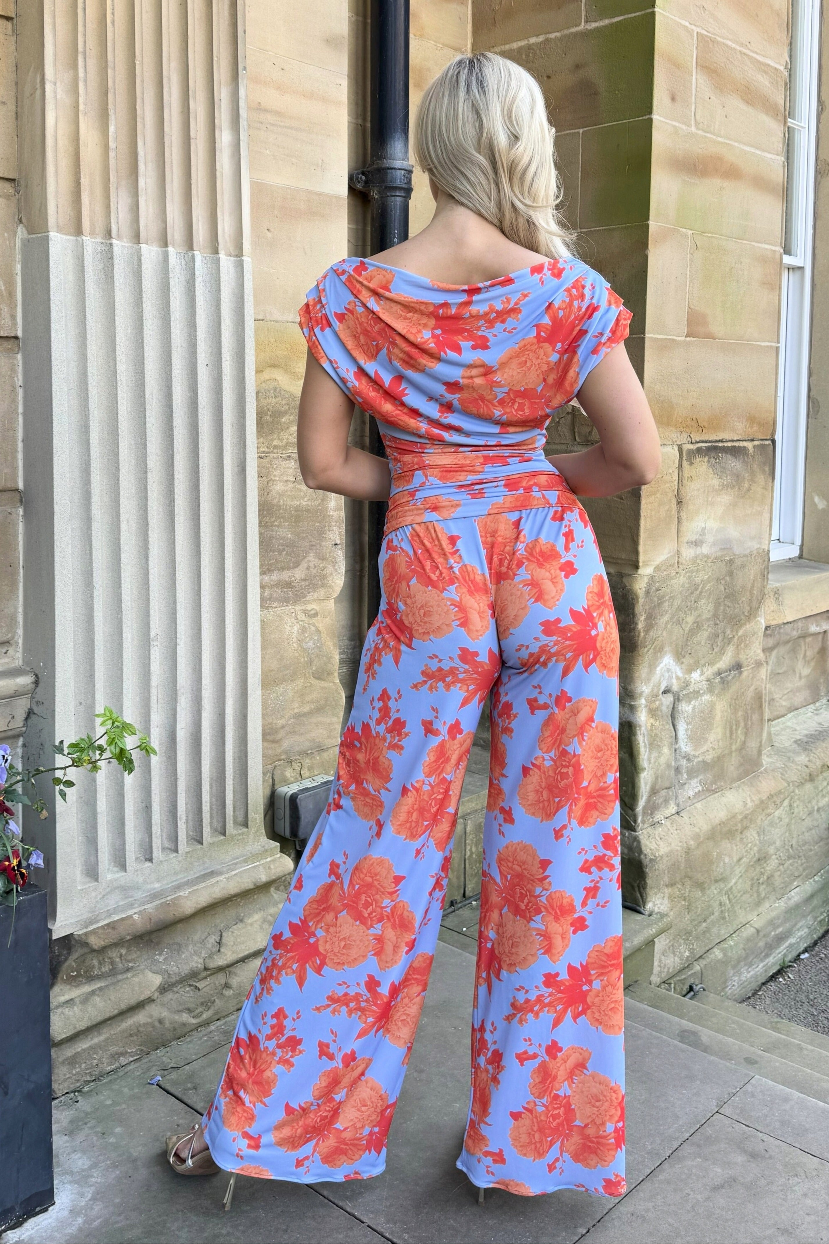 Atom Label Powder Blue & Orange Floral Carbon Jumpsuit