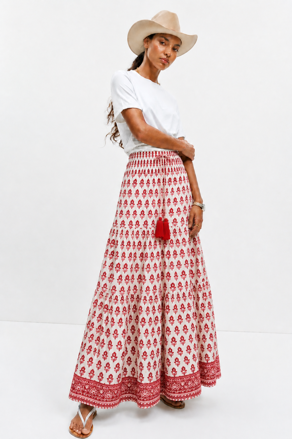 Soul Of Sita Woodblock Printed By Hand -Folk Gypsy Skirt - Fully Lined With Cotton Voile.