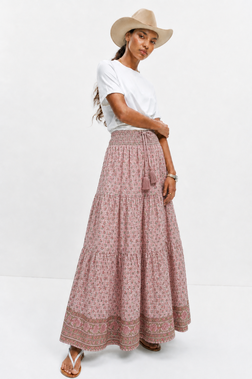 Soul Of Sita Adalyn Pink Wood Blocked Printed Gypsy Skirt Long