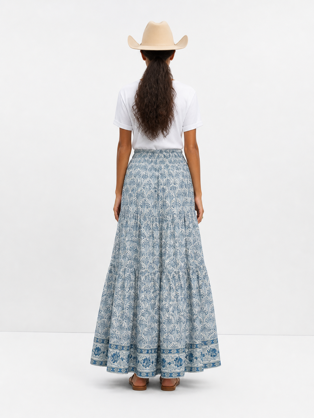 Soul Of Sita Adalyn Pattern Maxi Woodblock Printed Skirt In Blue