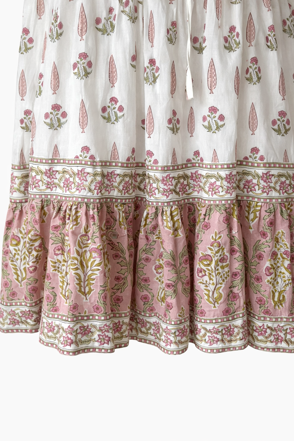 Soul Of Sita Lalita Cream Woodblock Print Maxi Dress 100% Cotton, Side Pockets And Border