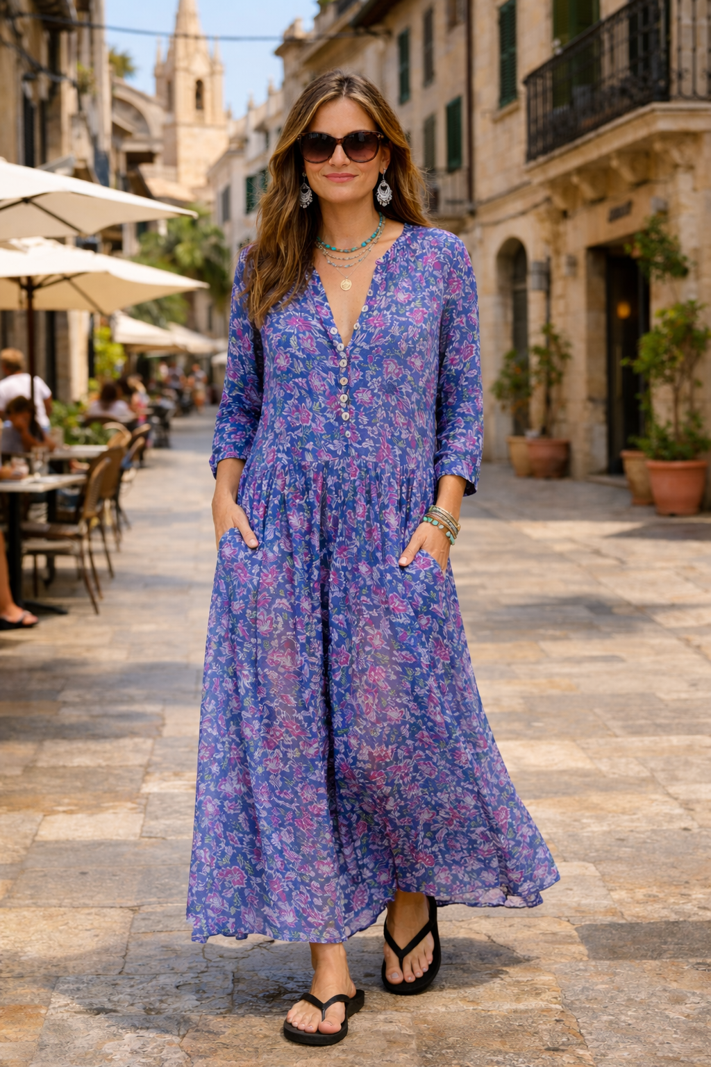 Soul Of Sita Inky Blue Cotton / Silk Mix Maxi Dress And Separate Under Vest. With Side Pockets. Beautiful Breathable Fabric.