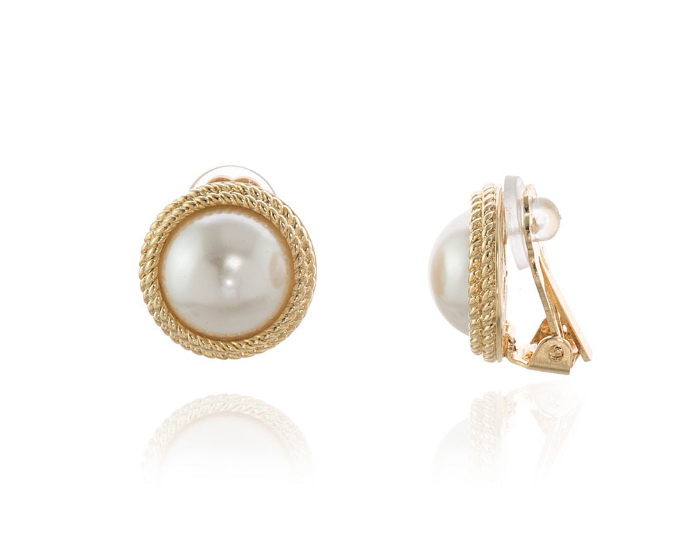 Cachet London Elan Pearl Gold Clip On Earrings