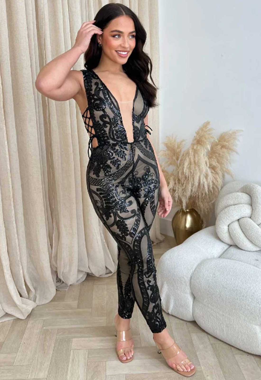 Nazz Collection Black Epic Sequin Jumpsuit