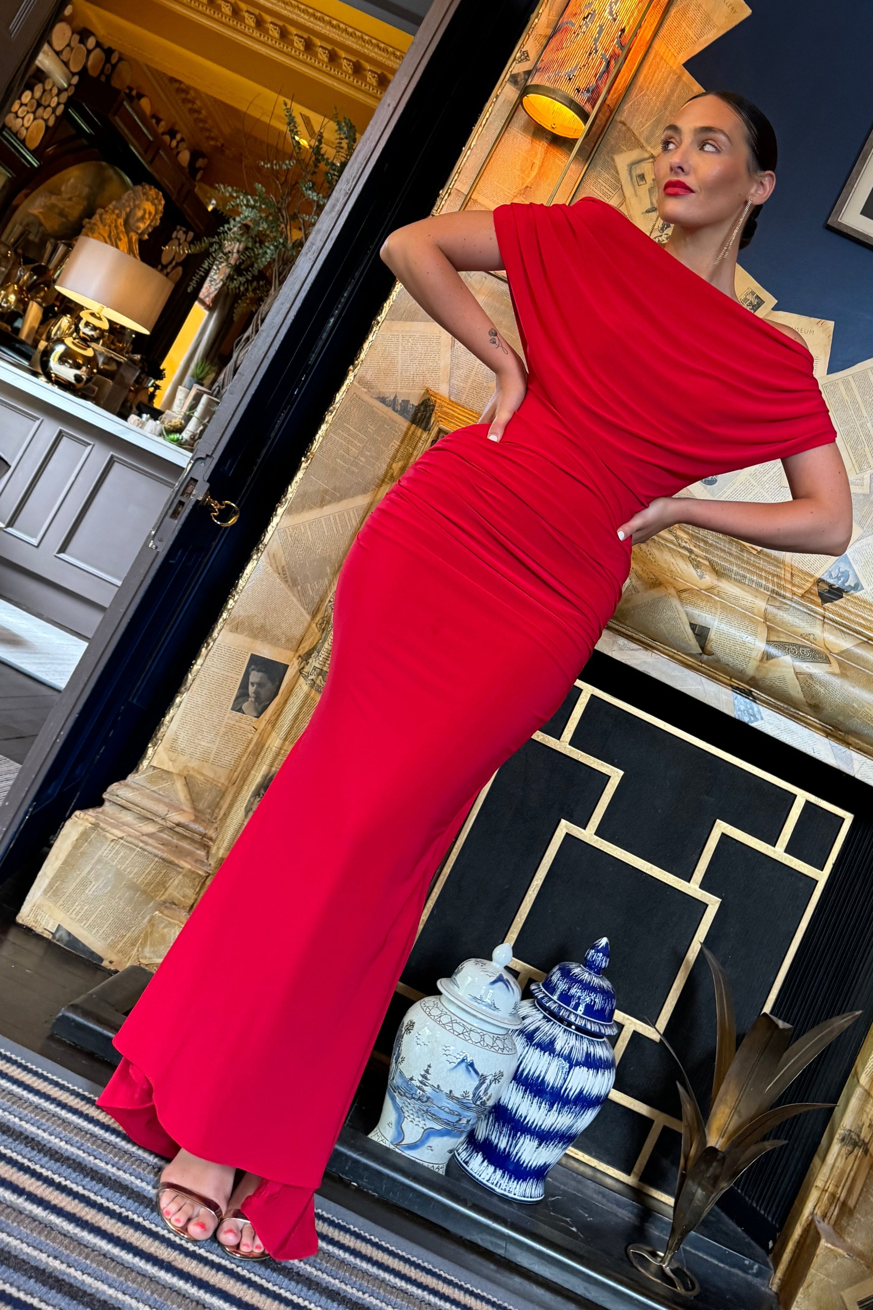 Atom Label Red Platinum Gown