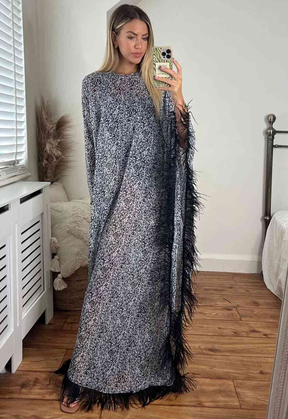 Josh And Nicol Feathered Sleeve Kaftan