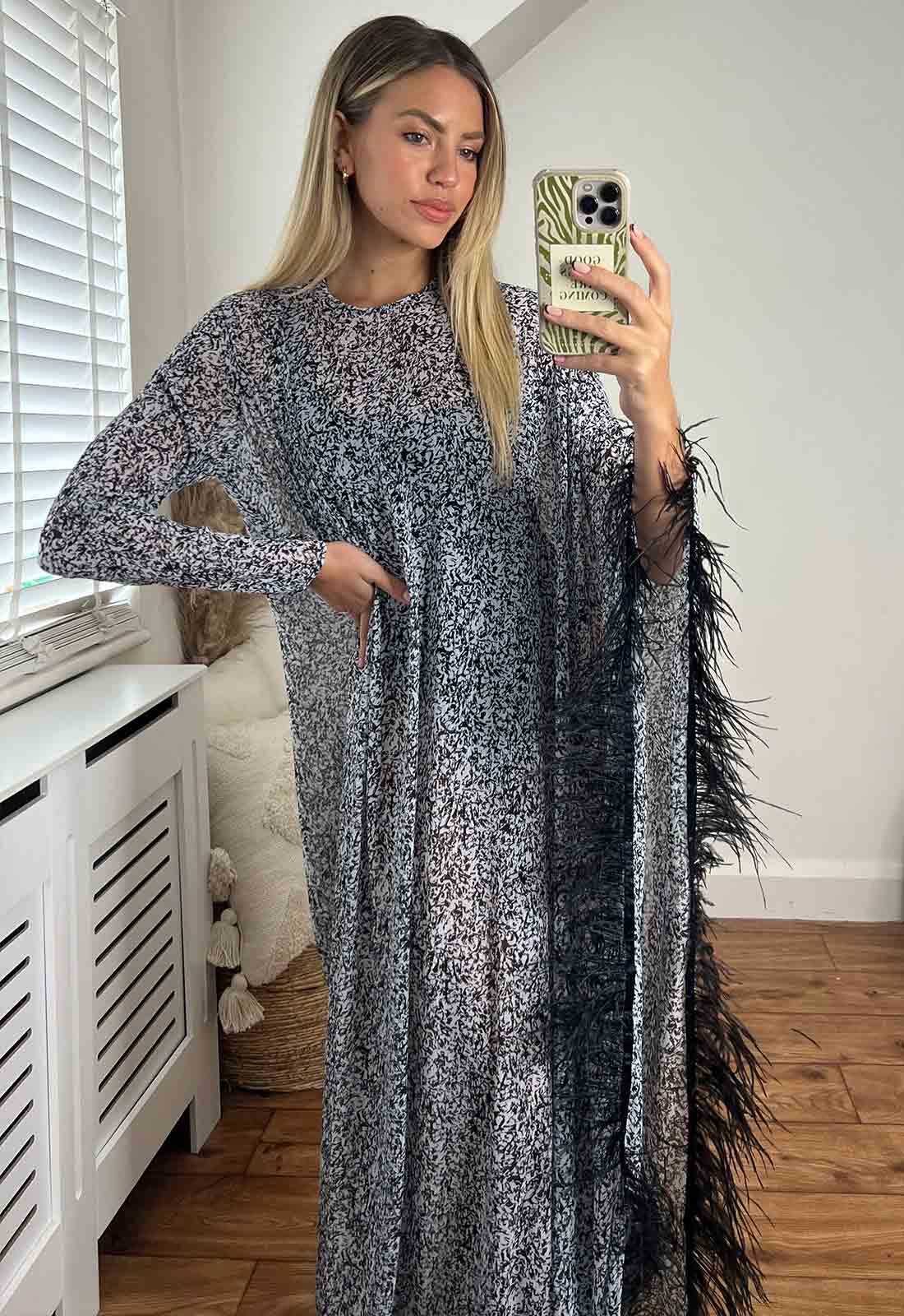 Josh And Nicol Feathered Sleeve Kaftan