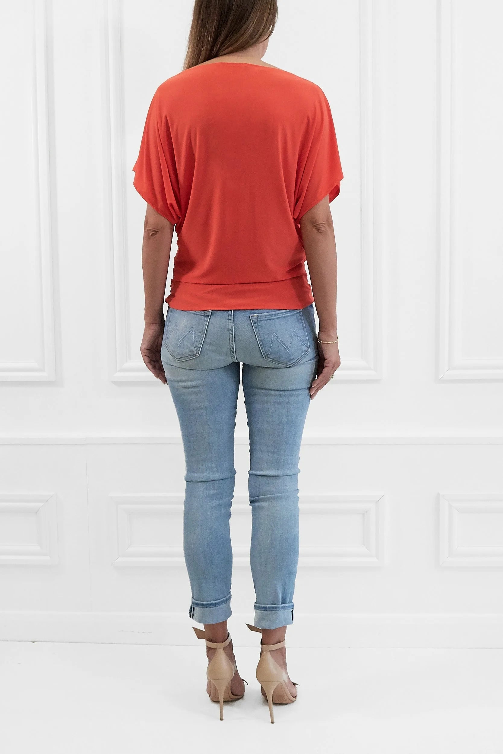 Honor Gold Finley Orange Batwing Top With Slashed Neckline