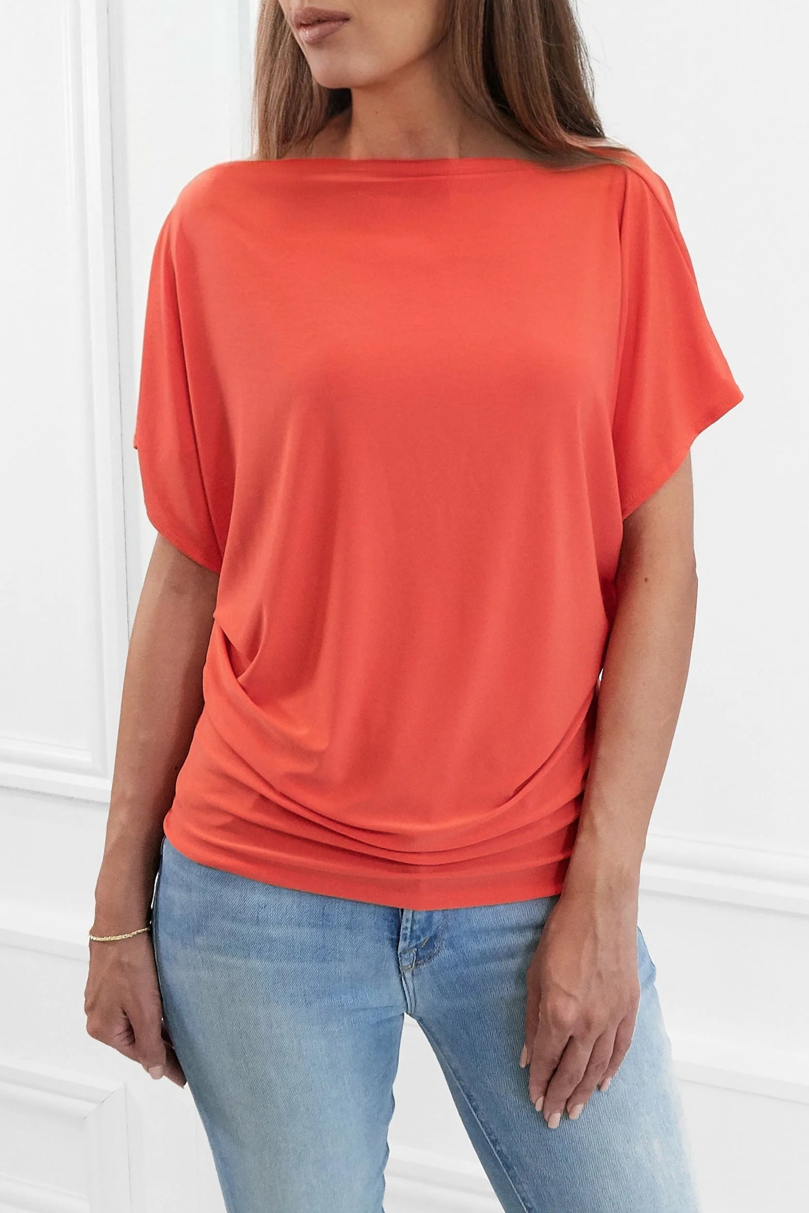 Honor Gold Finley Orange Batwing Top With Slashed Neckline