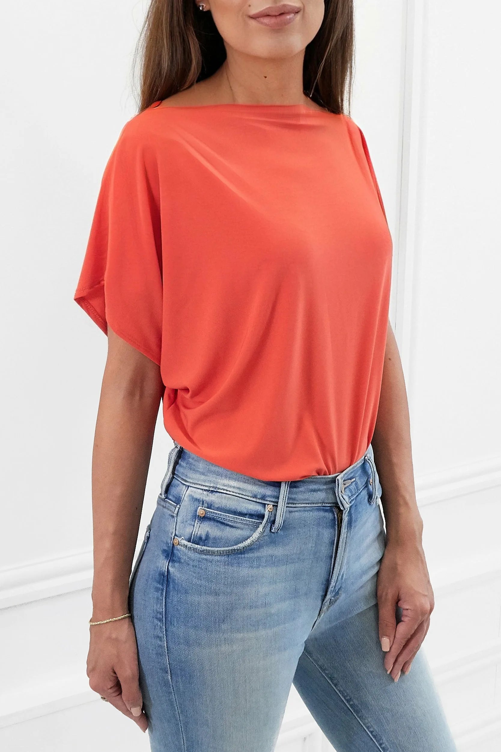 Honor Gold Finley Orange Batwing Top With Slashed Neckline