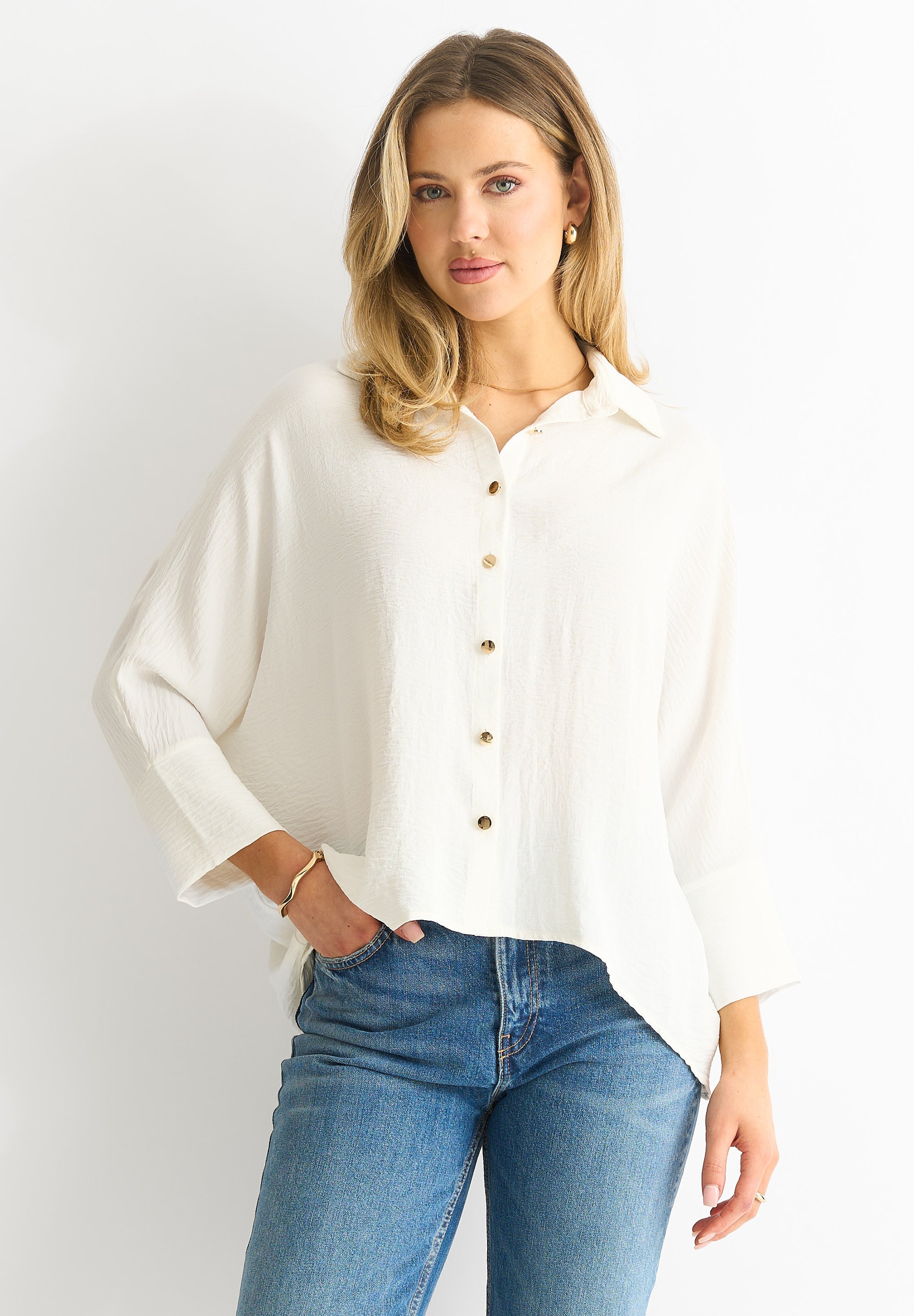 Gini London White Kimono Oversized Blouse