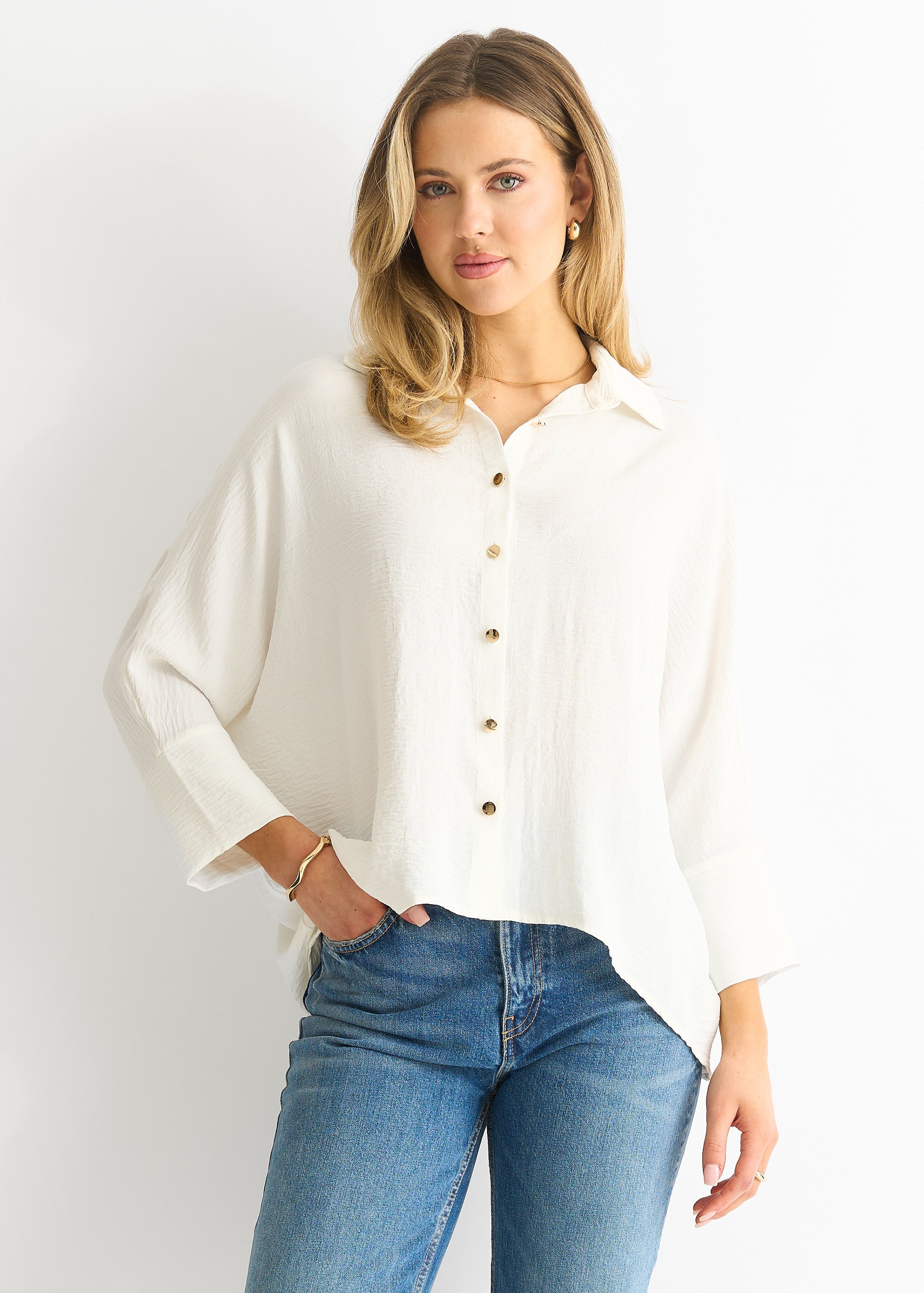 Gini London Ivory Kimono Oversized Blouse