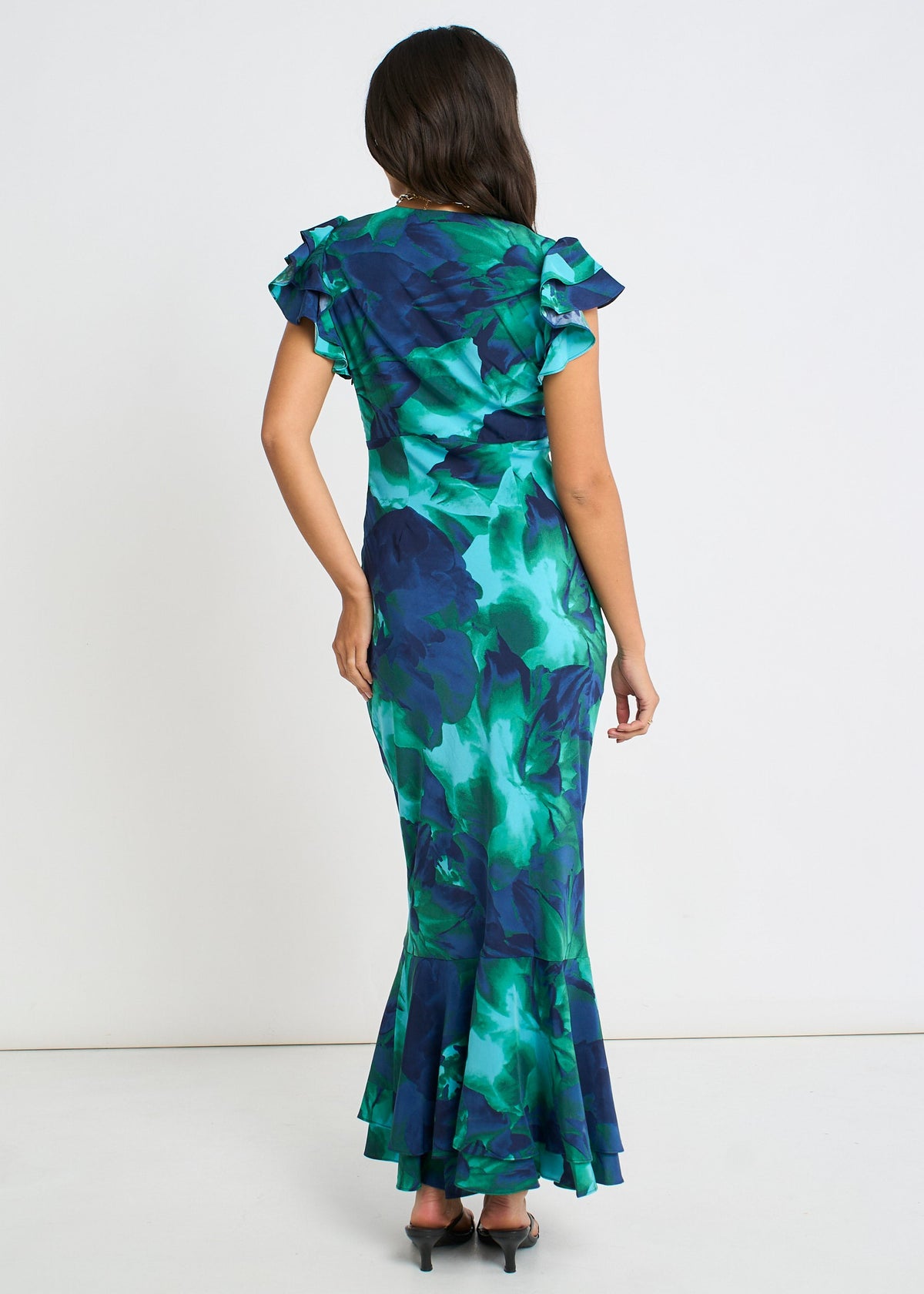 Gini London Green Watercolour Floral Maxi Dress