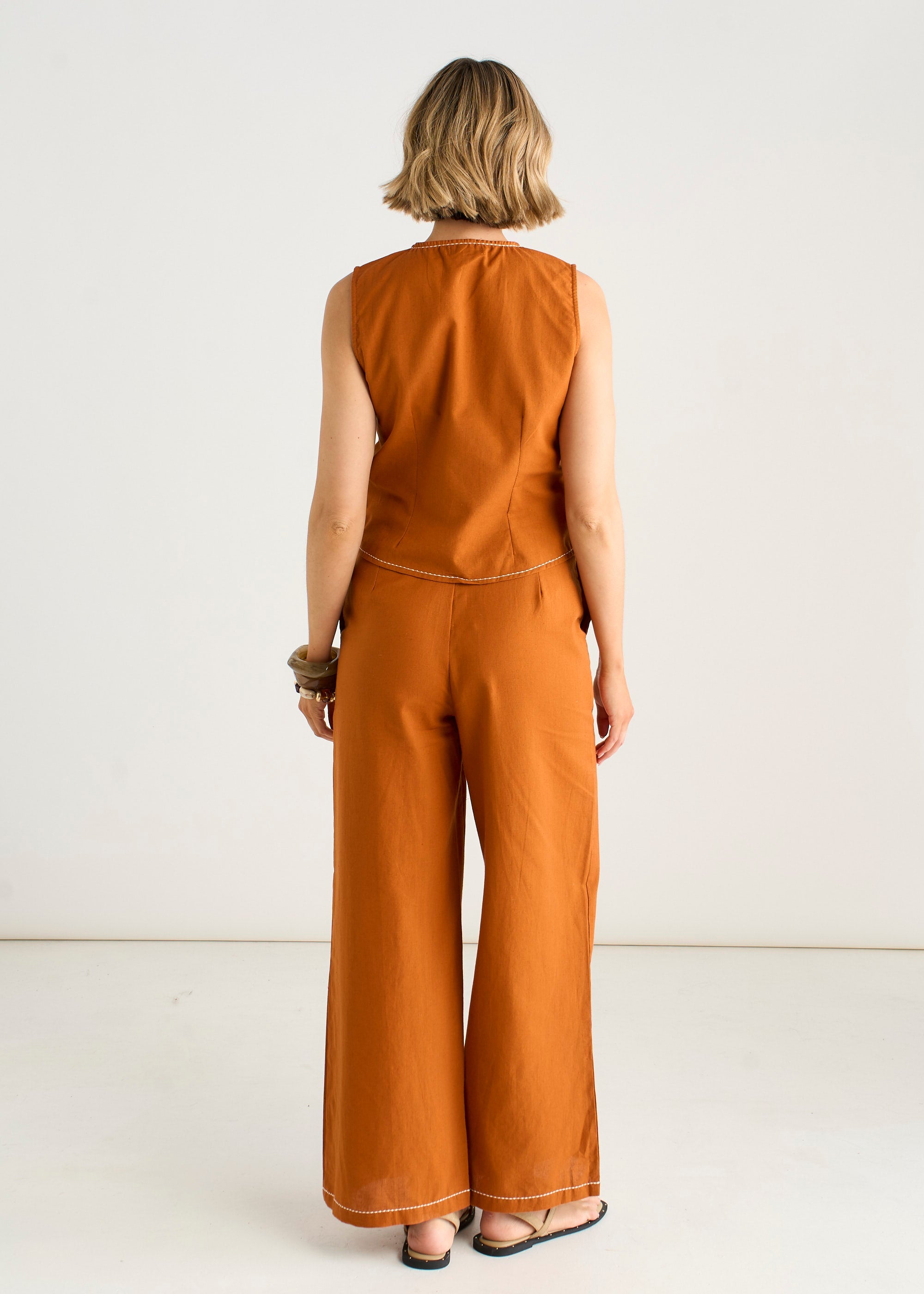 Gini London Rust Contrast Embroidery Stitch Detail Trouser