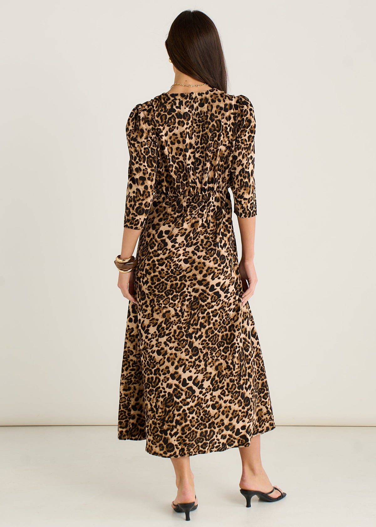 Brown Animal Print Satin Shift Midi Dress – View 2 | Gini London