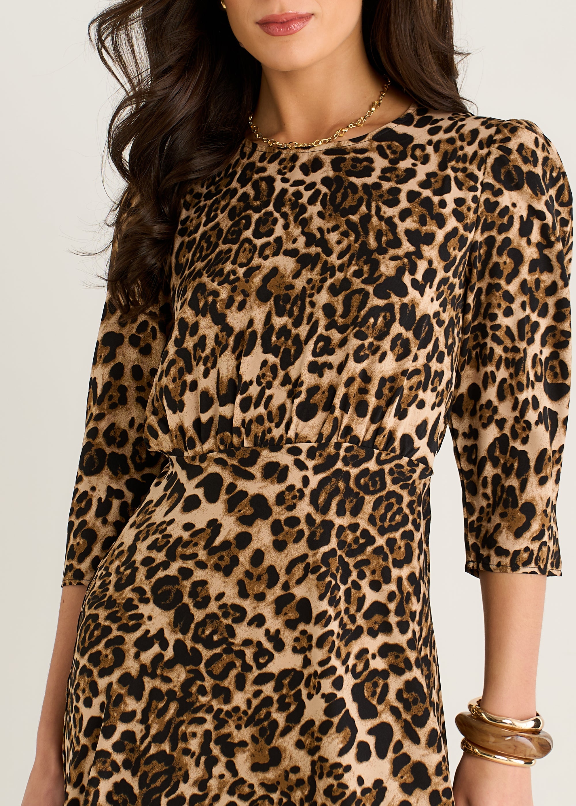 Gini London Brown Animal Print Satin Shift Midi Dress