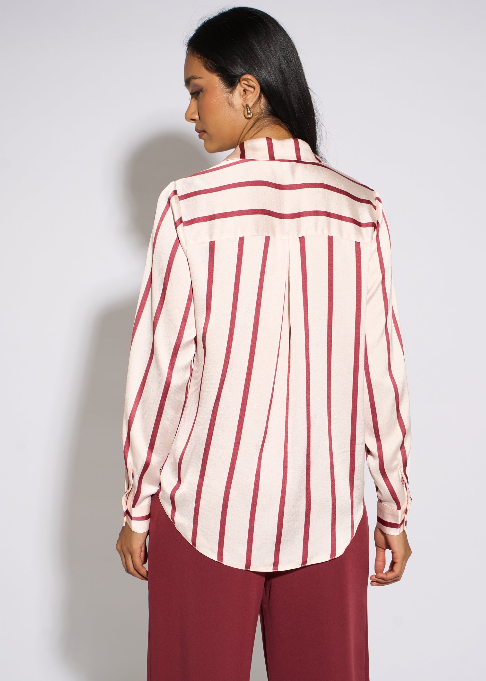 Gini London Burgundy Stripe Loose Fit Shirt