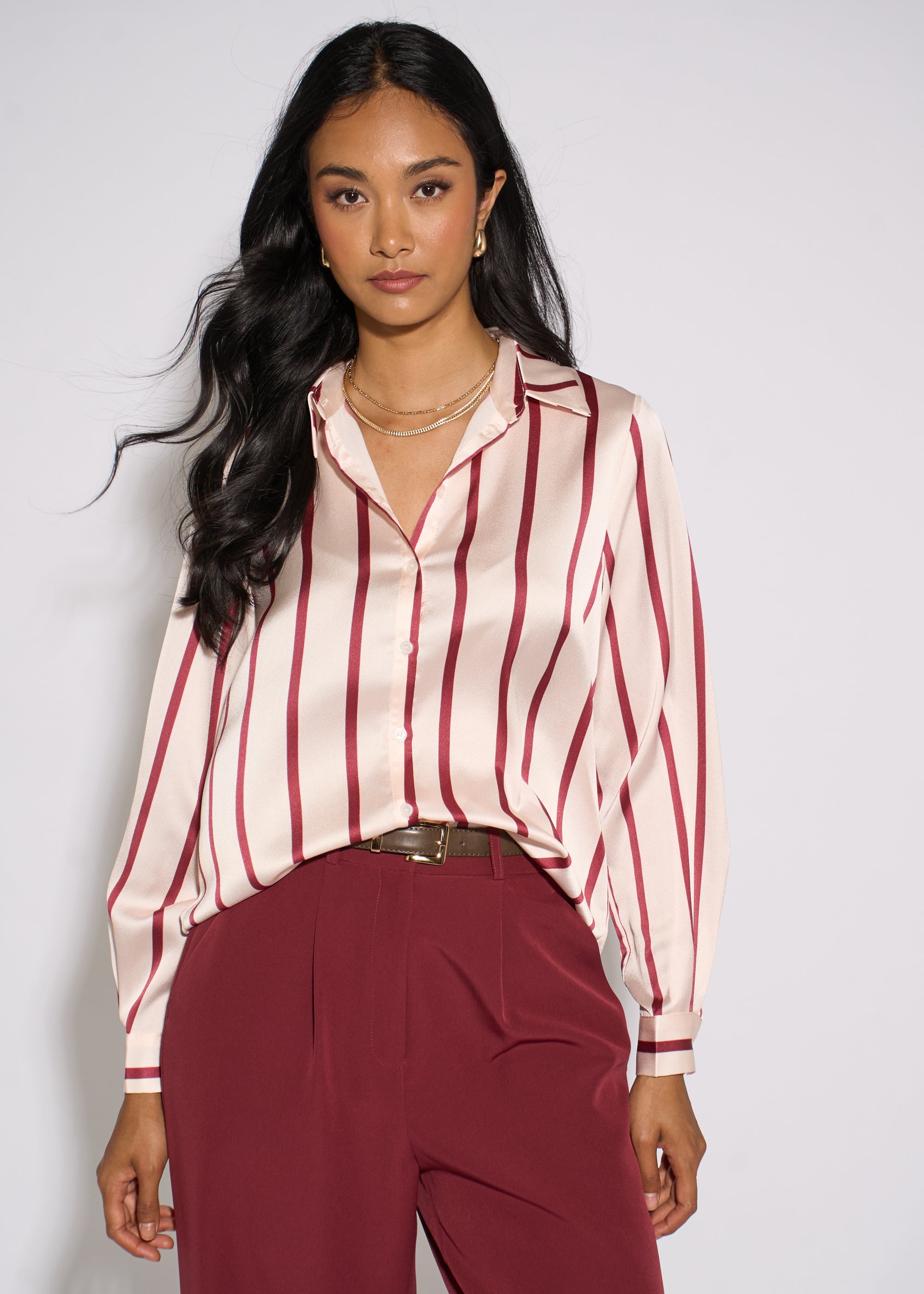 Gini London Burgundy Stripe Loose Fit Shirt