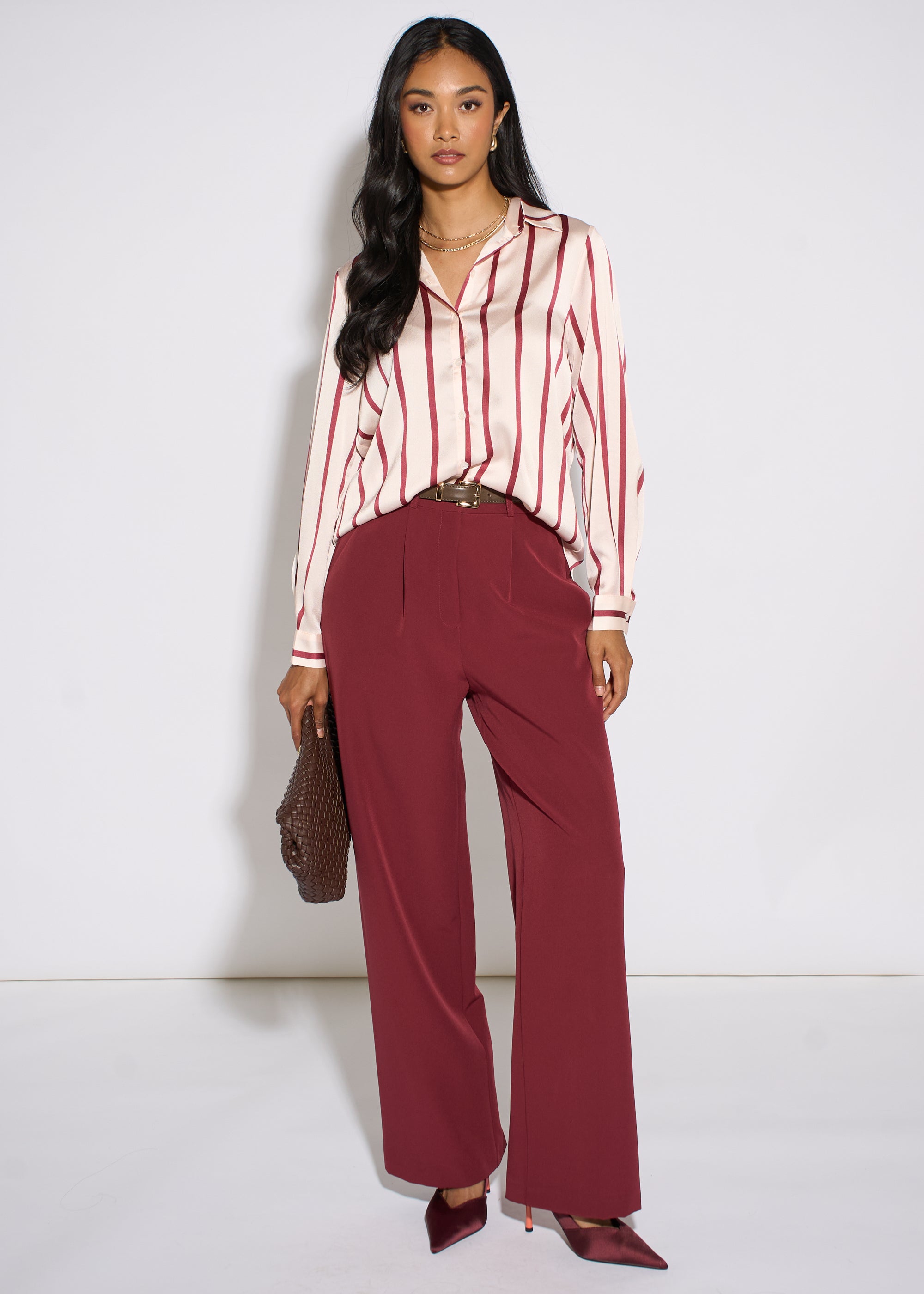 Gini London Burgundy Stripe Loose Fit Shirt