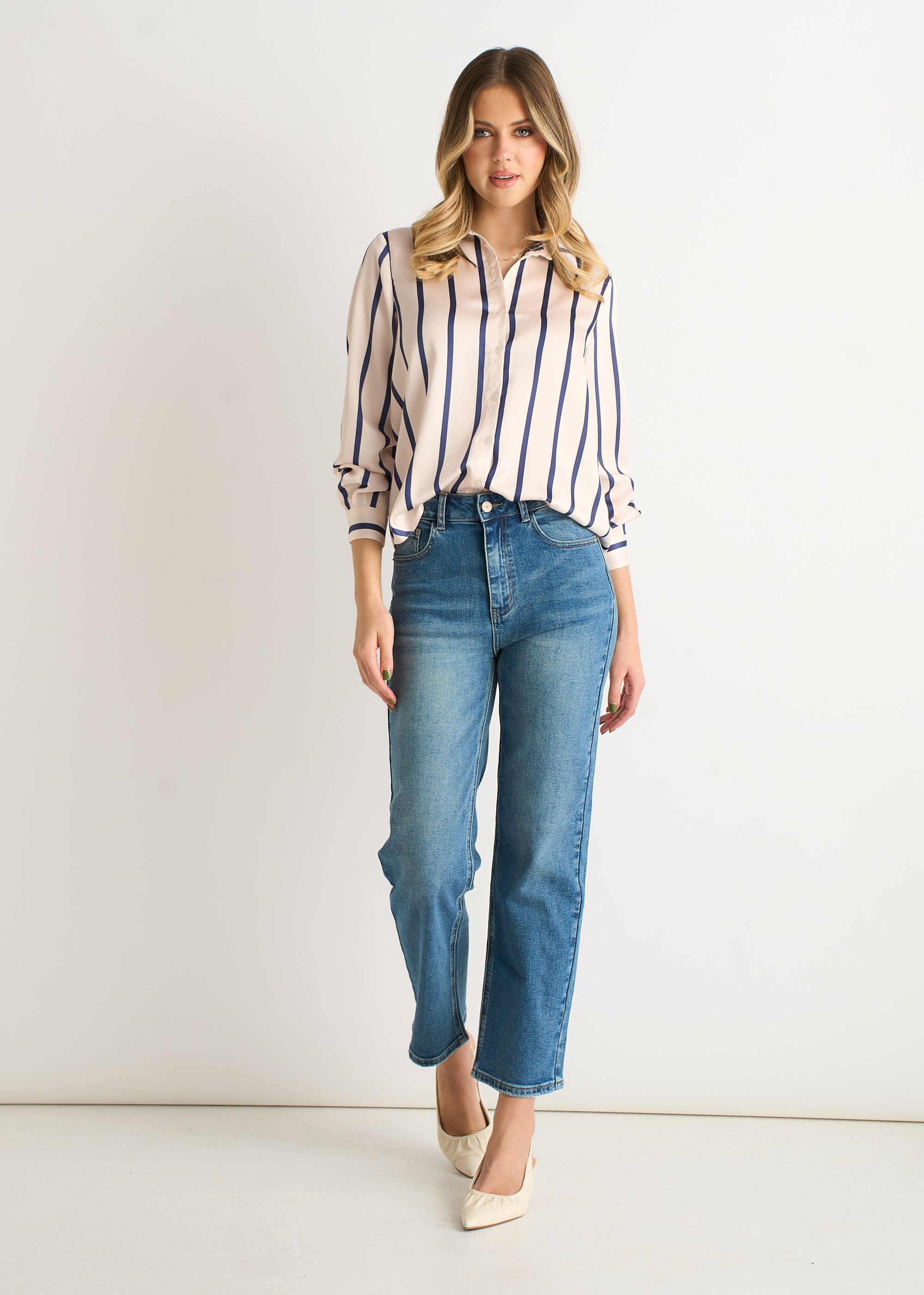 Gini London Navy Stripe Loose Fit Shirt