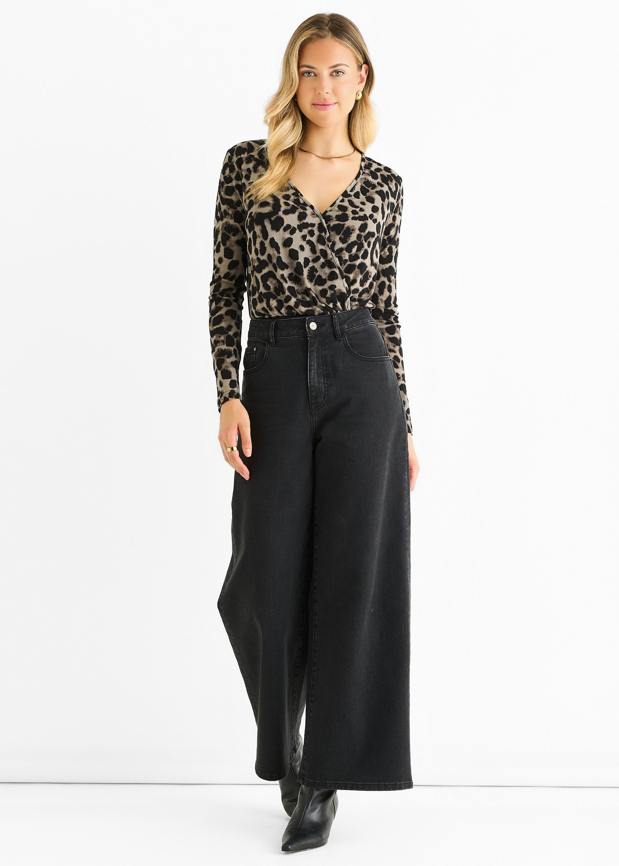 Gini London Grey Animal Wrap Jersey Bodysuit