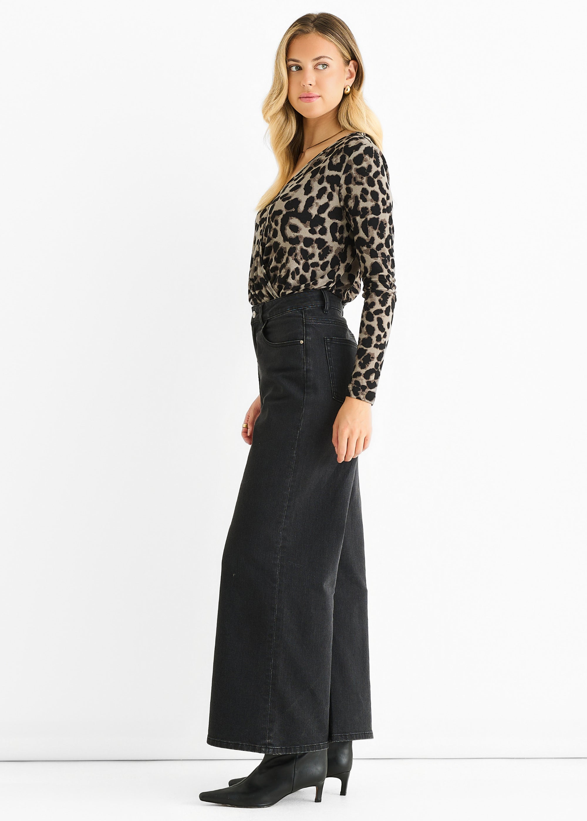 Gini London Grey Animal Wrap Jersey Bodysuit