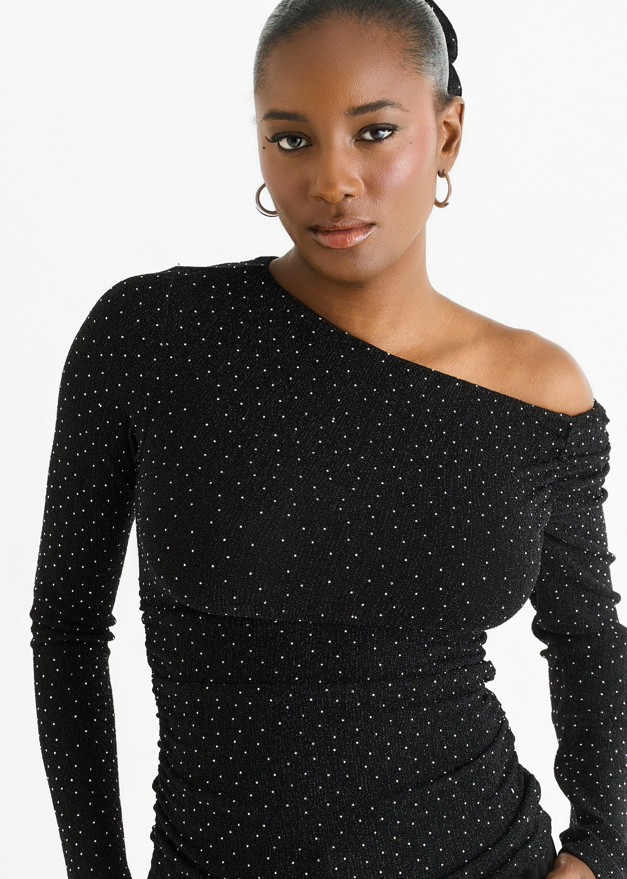 Gini London Black Diamante Slash Neck Top