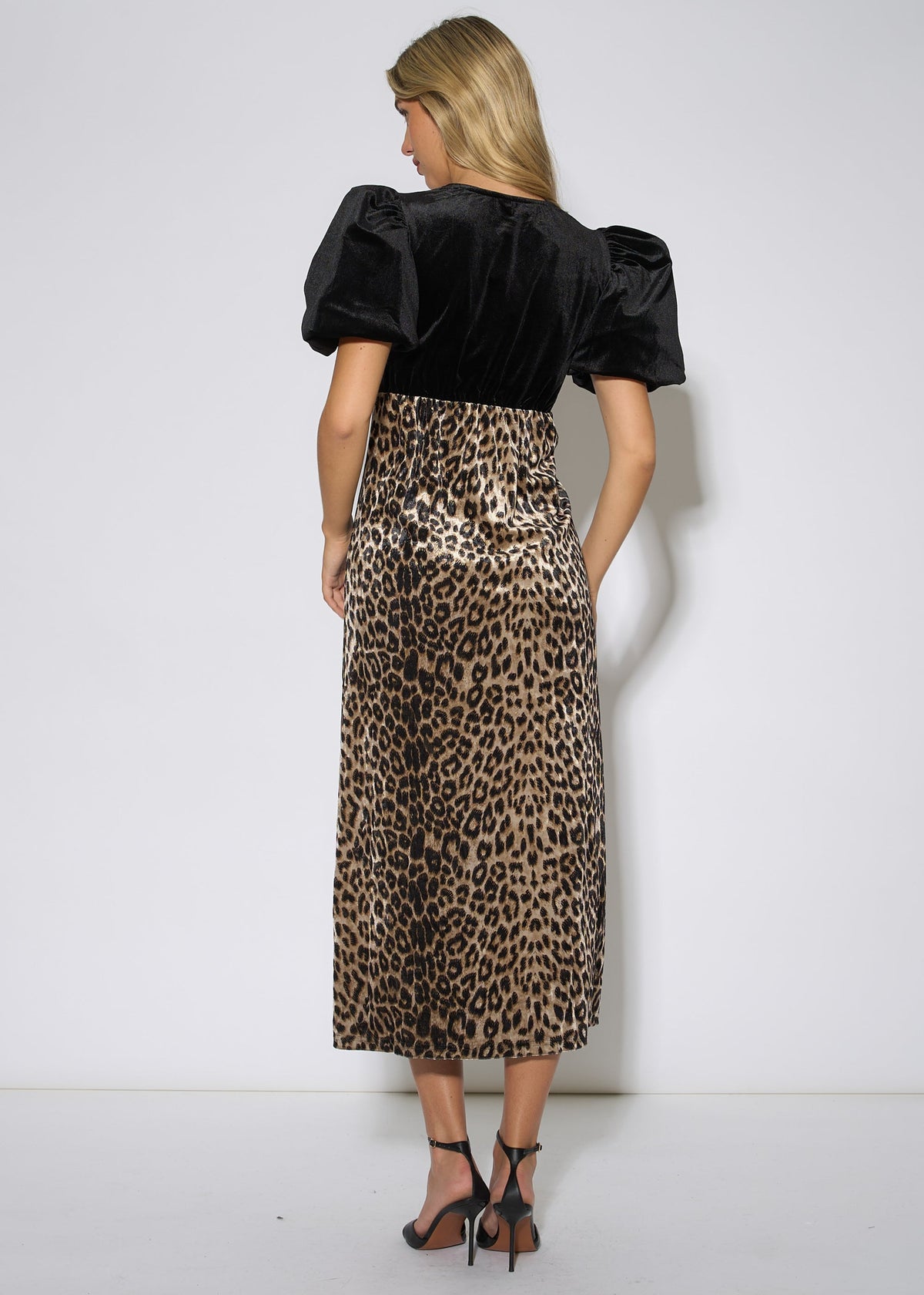 Gini London Black Animal Velvet Contrast Top Occasion Midi Dress