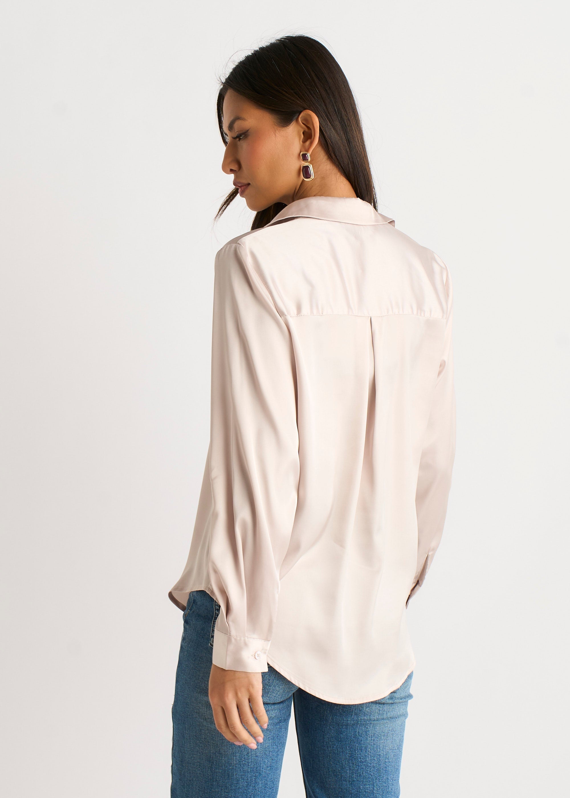 Gini London Oyster Satin Loose Fit Button Through Shirt