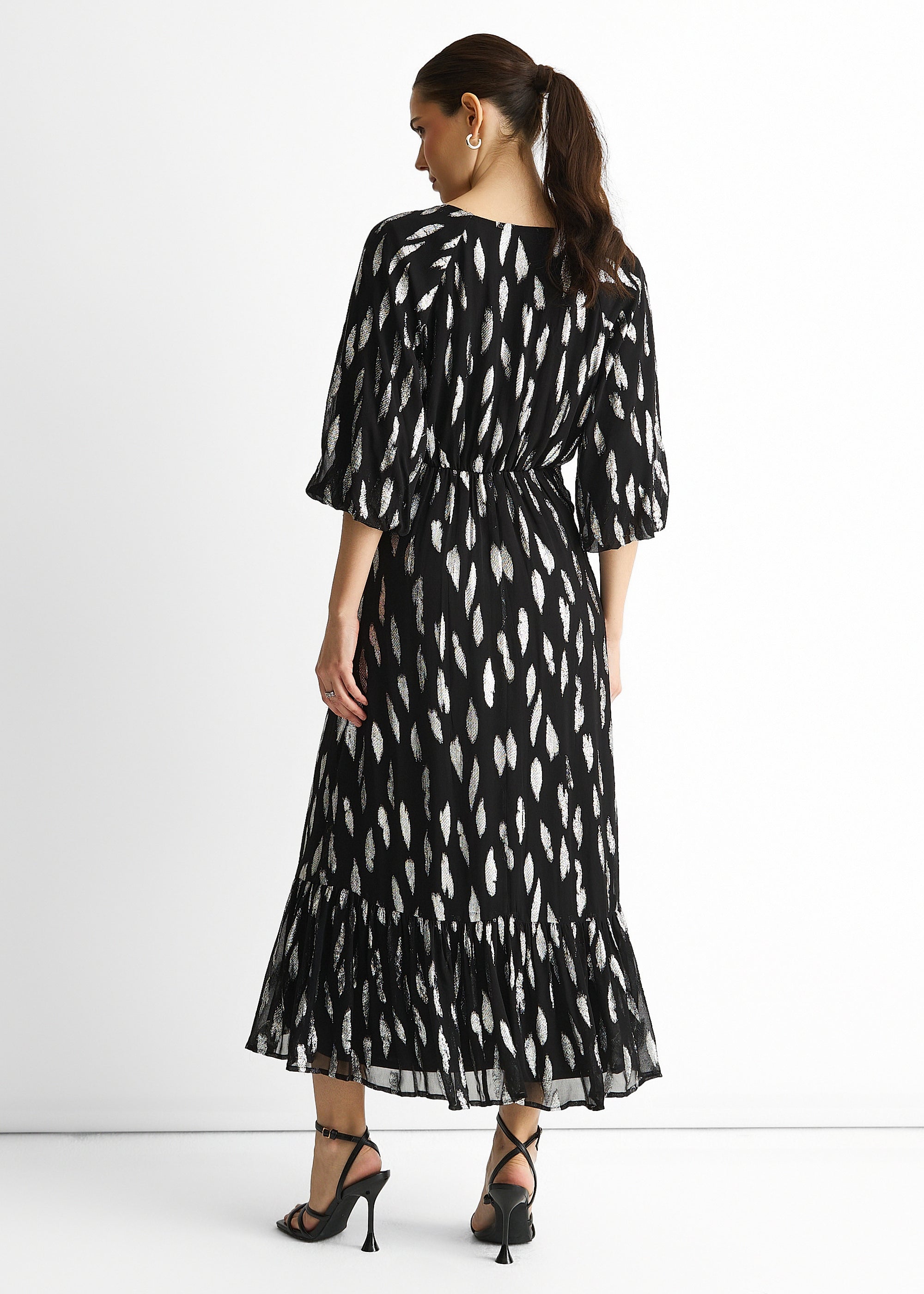 Gini London Black Viscose Clipped Balloon Sleeve Maxi Dress