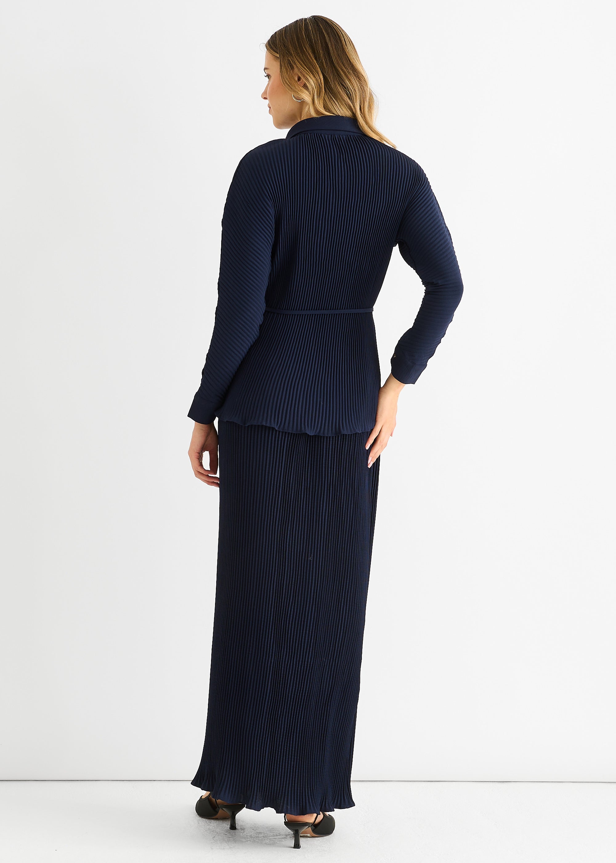 Gini London Navy Plisse Button Through Shirt
