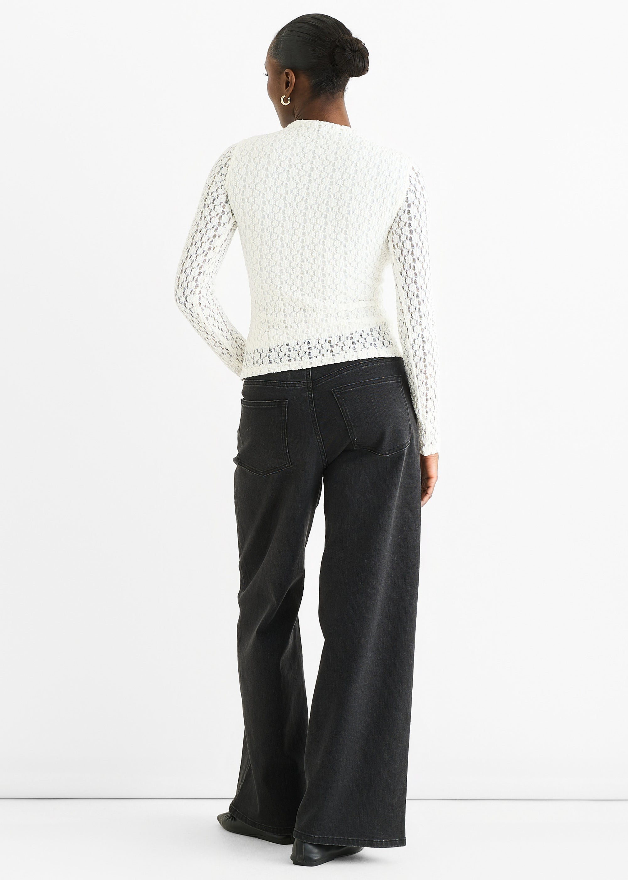 Gini London White High Neck Jersey Lace Long Sleeve Top